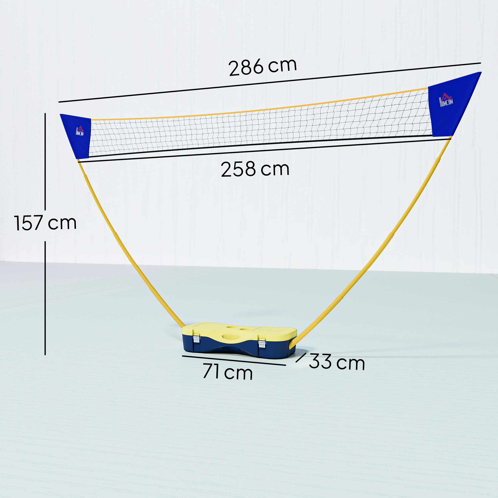 Nešiojamas badmintono tinklo komplektas, geltonas+mėlynas, 286 x 33 x 157 cm - Image 3