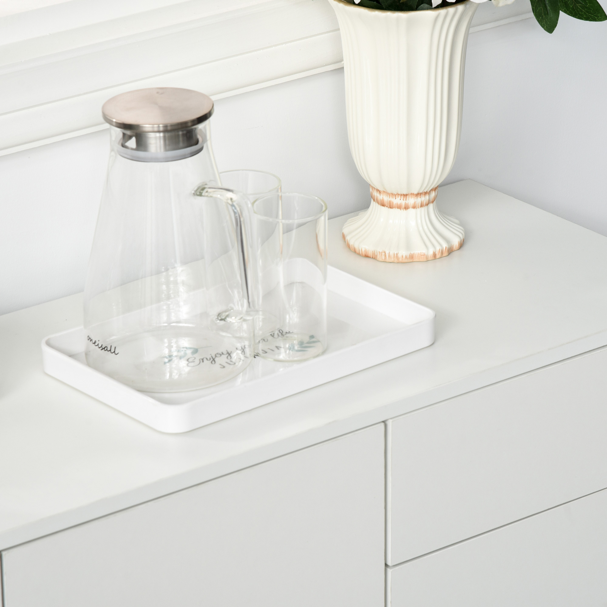 Sideboard kapp, 2 sahtlit, push-click, valge, 117 x 36 x 74 cm - Image 9