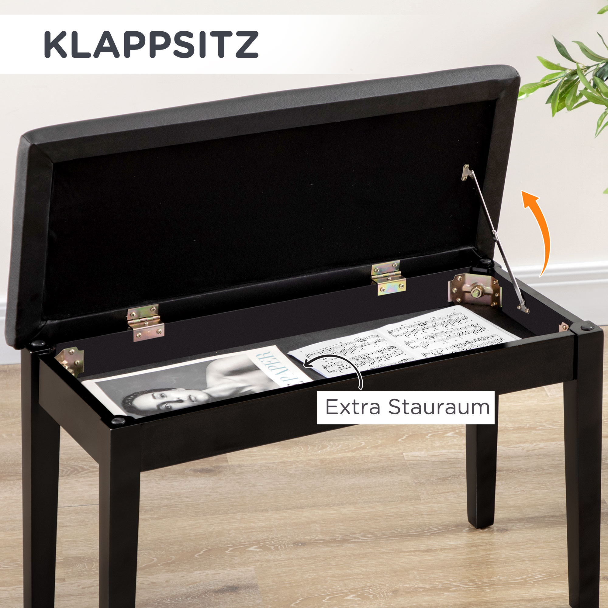 Pianopenkki yhdelle hengelle, musta, 75 x 35 x 49 cm - Image 6