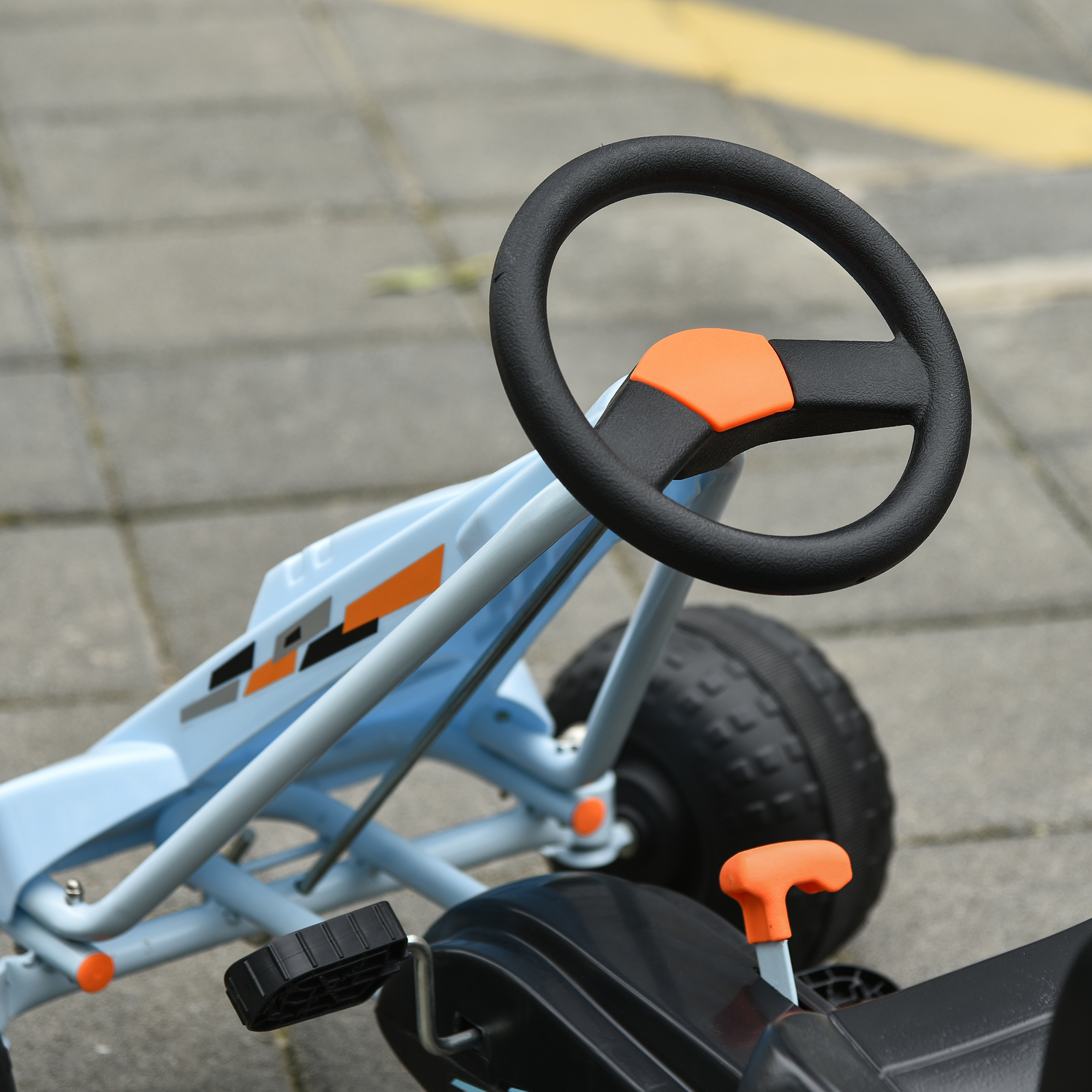 Pedāļu gokarts ar rokas bremzi, regulējamu sēdekli, gaiši zils, 97 x 66 x 59 cm - Image 8
