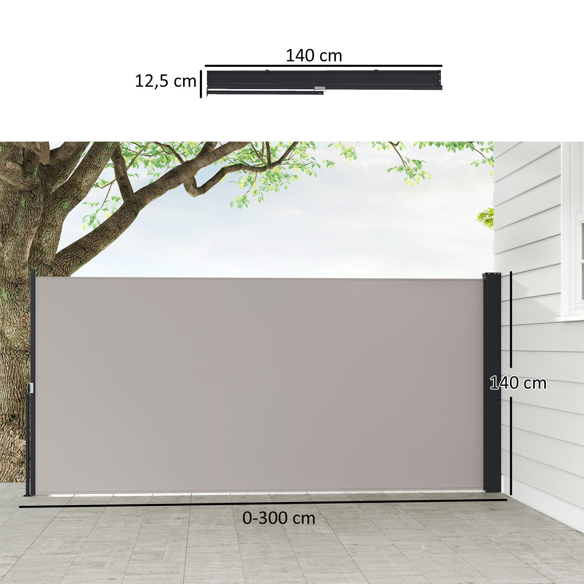 Sānu markīze ar izvelkamu aizslietni, gaiši pelēka, 3 x 1,4 m - Image 3