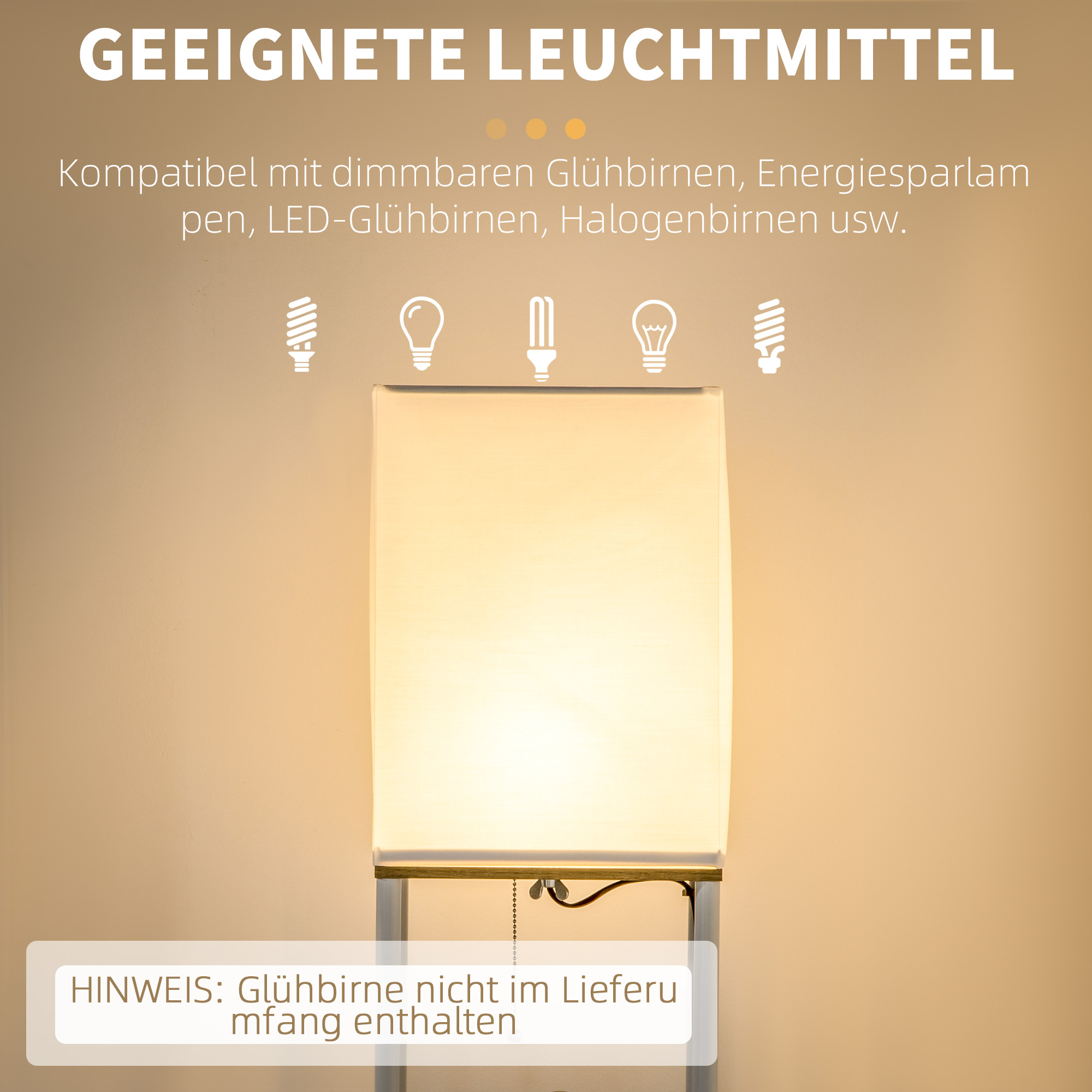 Stāvlampa ar plauktiem, balta un brūna, 26 x 26 x 159 cm - Image 7