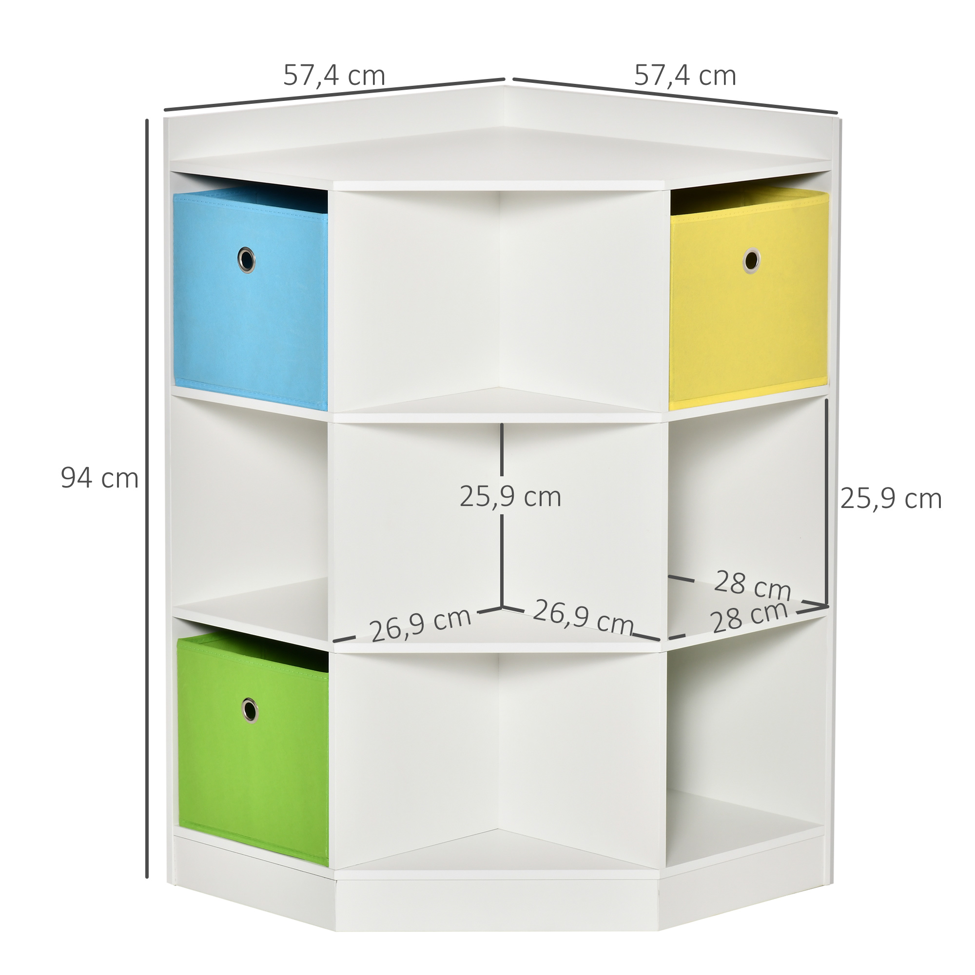 Vaikų daiktų lentyna, 3 fliso stalčiai, MDF, apsauga nuo apvirtimo, balta - Image 3