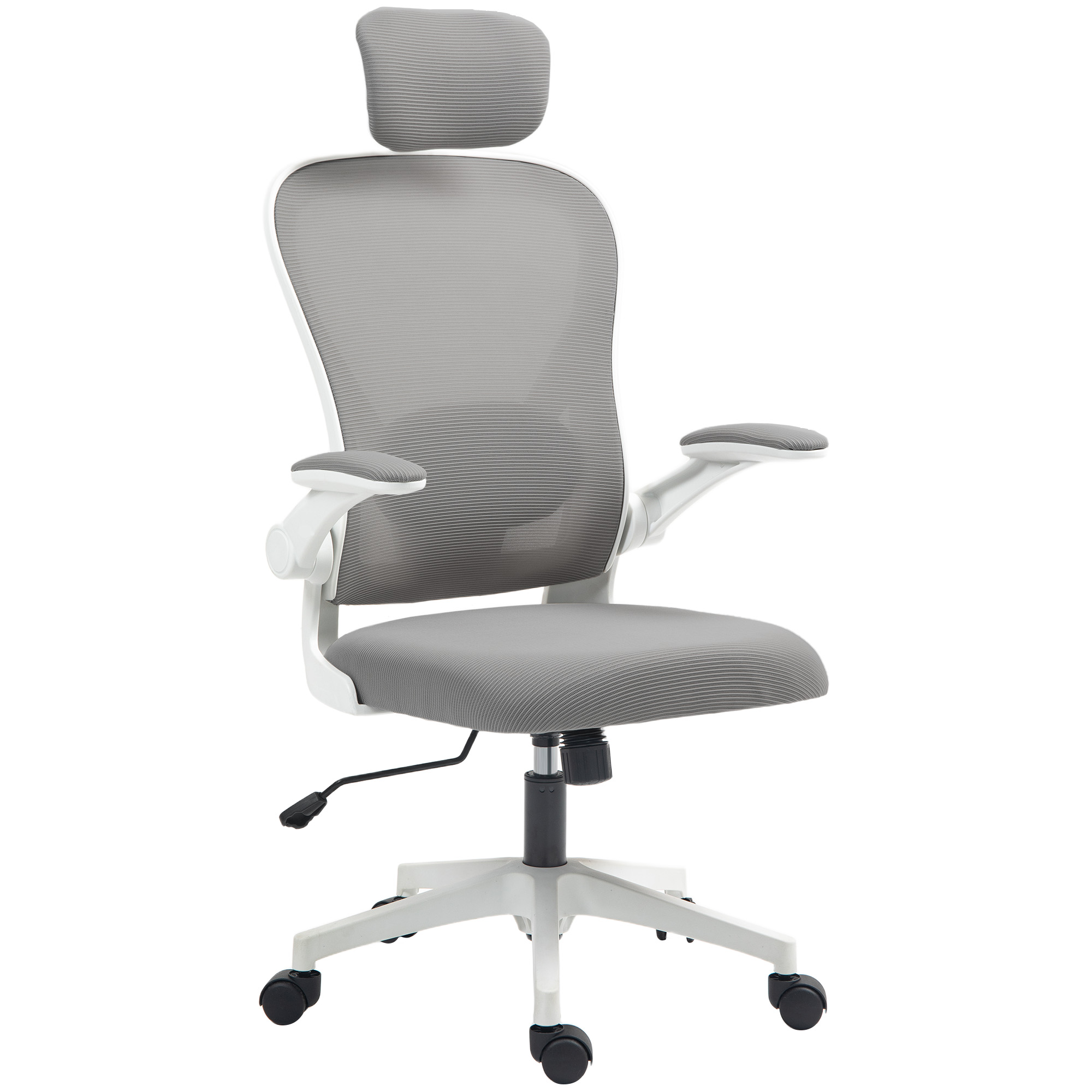Ergonomiška biuro kėdė su pakeliamais porankiais, pilka, 64 x 63 x 115-125 cm