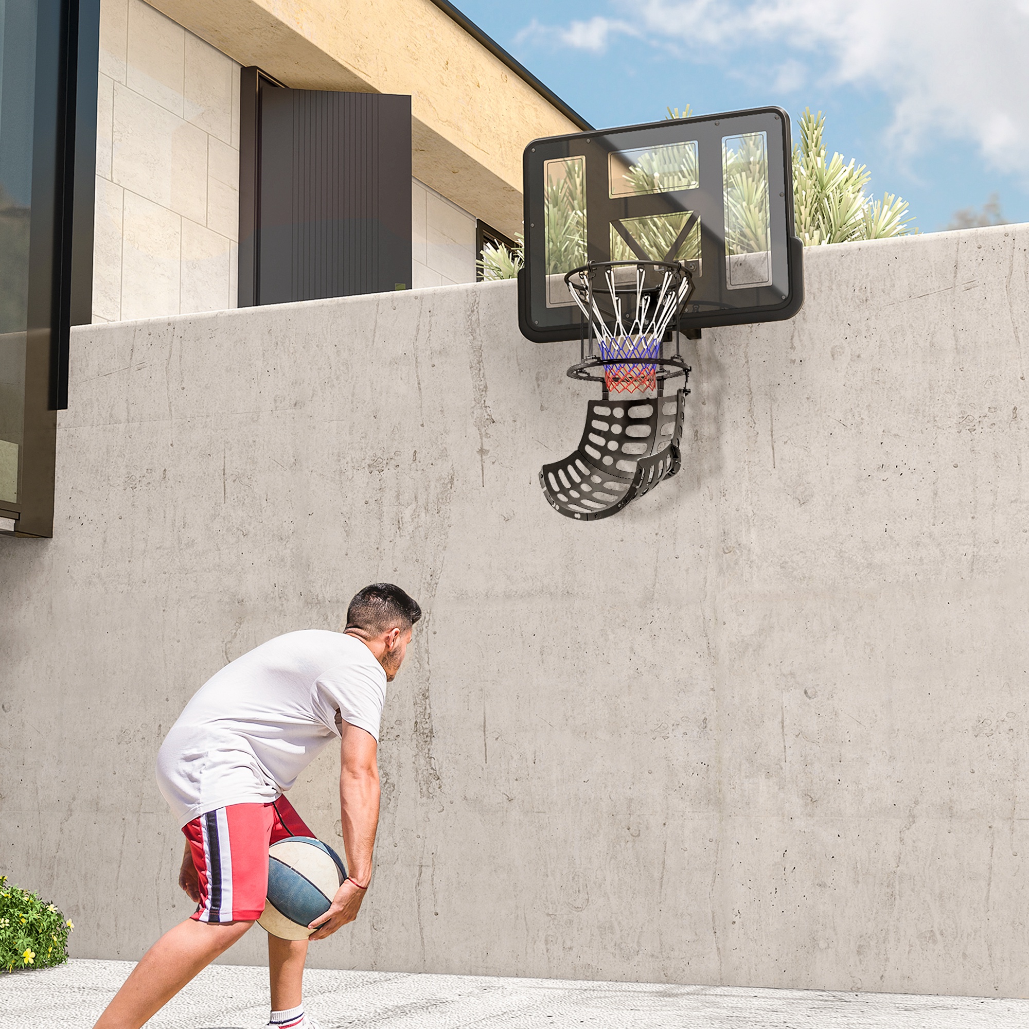 Basketbola bumbas atgriezējs, regulējams augstums, 360° grozāms, plastmasa, melns, 35,6 x 35,6 x 75,5 cm - Image 2