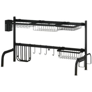 Virš kriauklės statomas indų džiovinimo stovas, reguliuojamas 51-93 cm, juodas, 93 x 30 x 52 cm