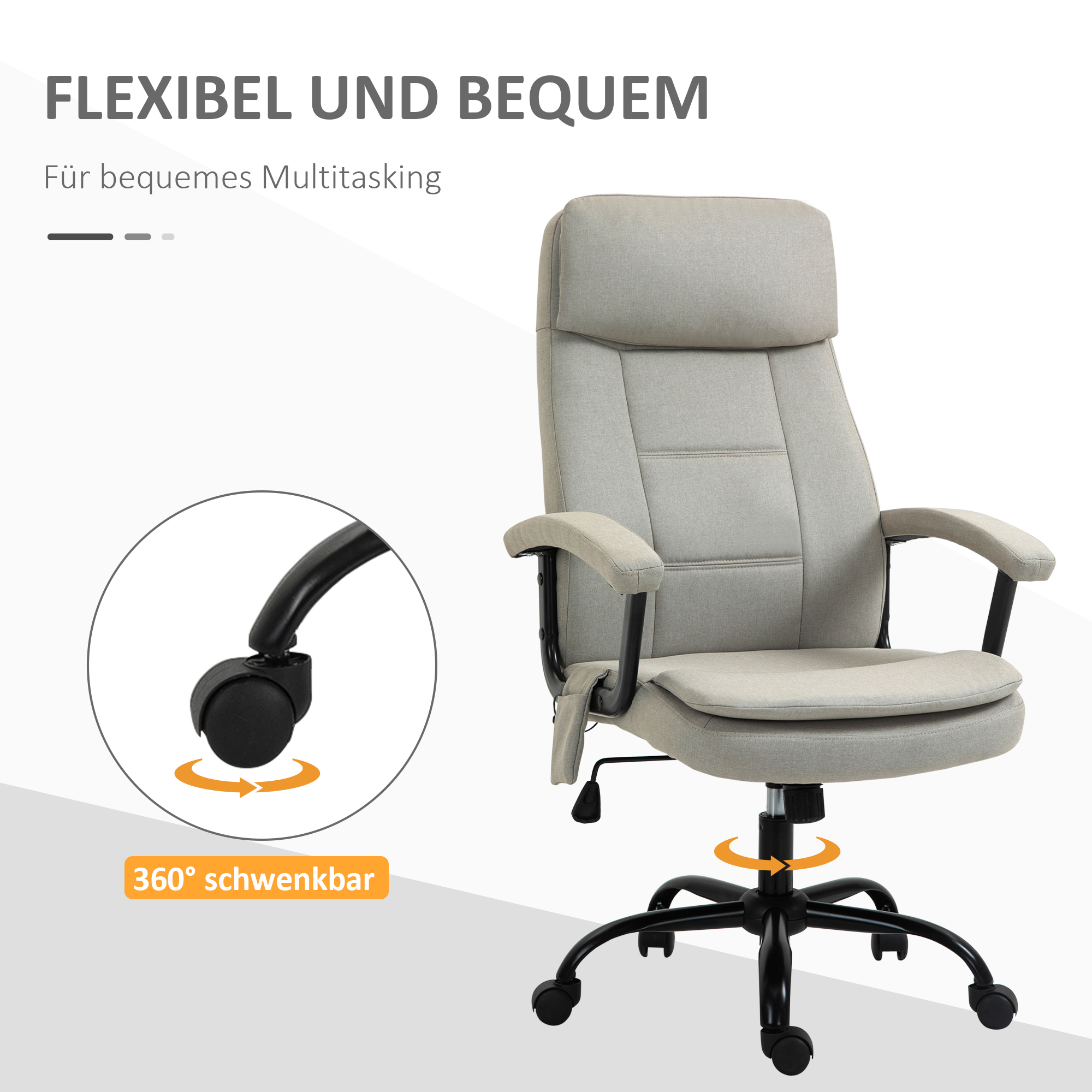 Biroja krēsls ar masāžas funkciju, regulējams augstums, bēšs, 63 x 70 x 112-121 cm - Image 7