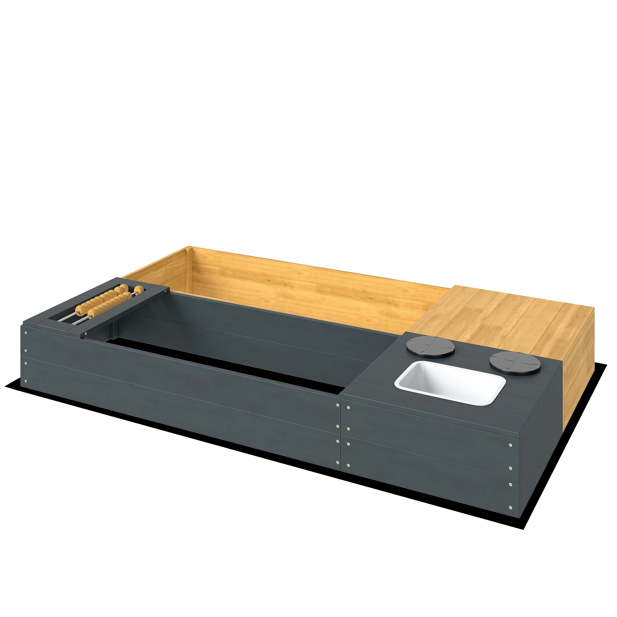 2-osaline laste liivakast, 150 x 90 cm, puidust, kollane