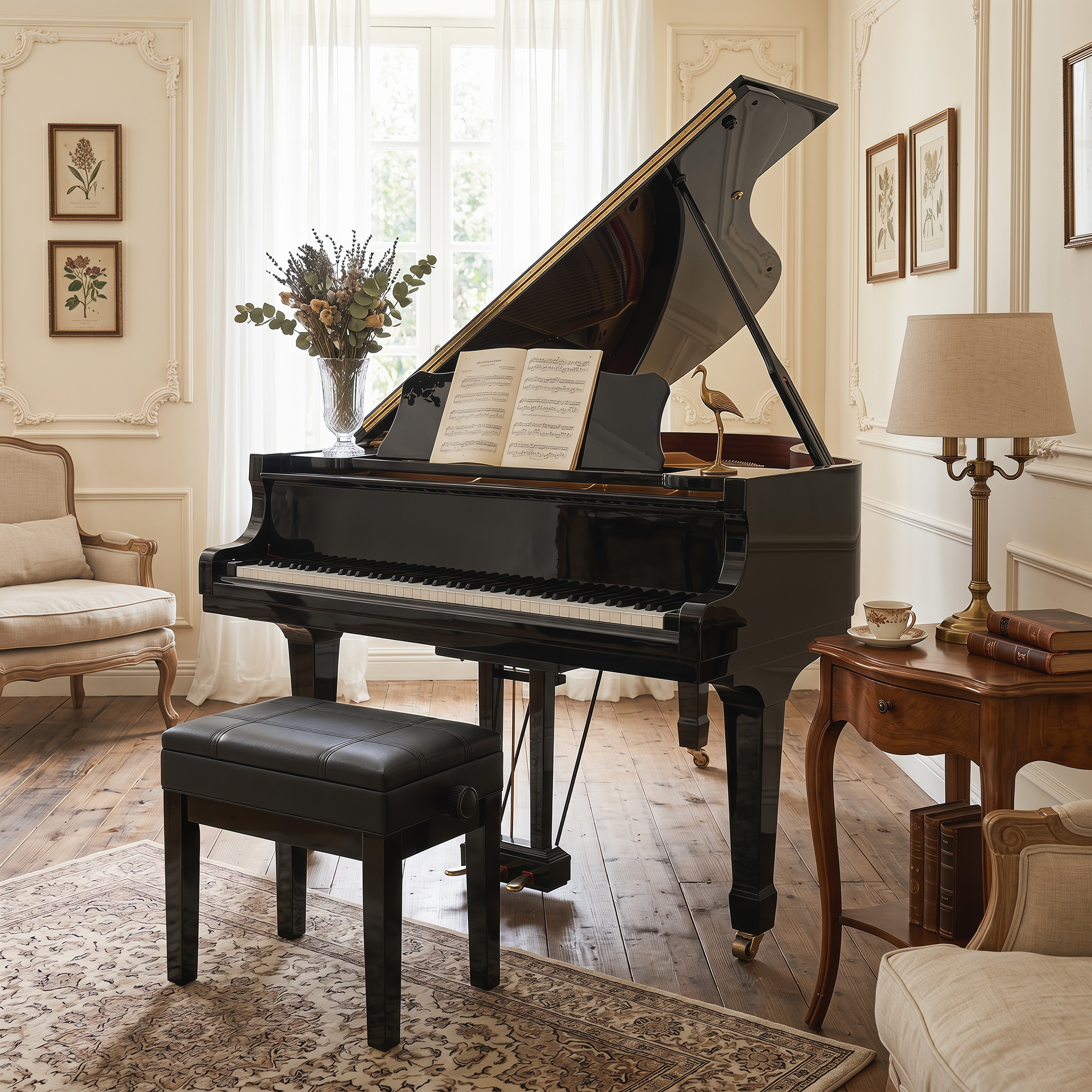 Pianopenkki piilotetulla säilytystilalla, säädettävä korkeus, musta, 63 x 35 x 46-56 cm - Image 9