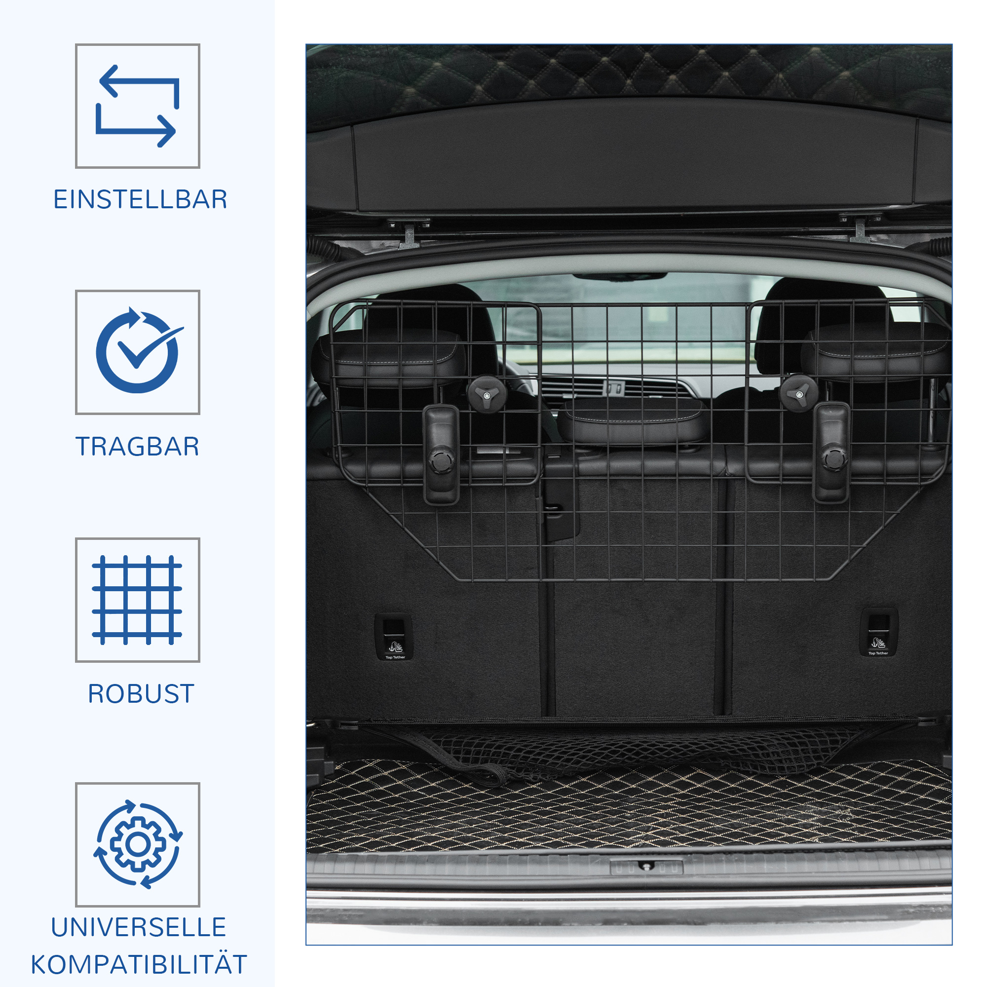 Automobilio bagažinės pertvara šunims, juoda, 90–120 x 40,5 cm, metalas - Image 4