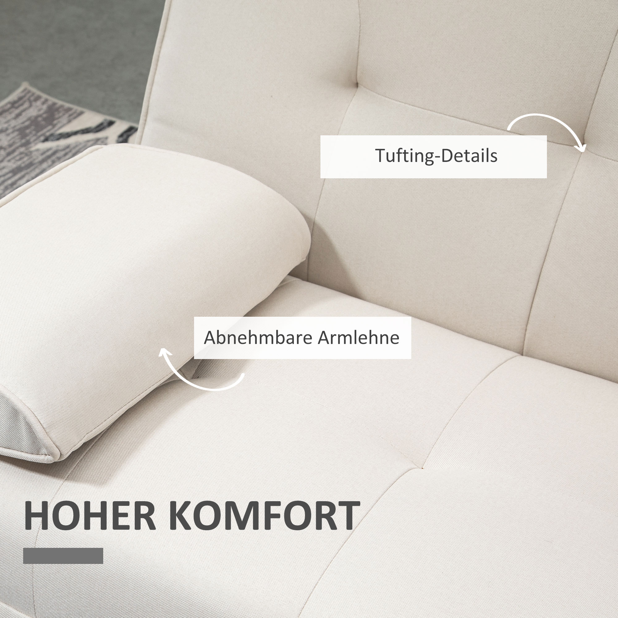 Miegamoji sofa 3 vietų, atlošas su 3 padėtimis, atlenkiamu staliuku, smėlio spalvos, 181 x 77 x 78 cm - Image 6