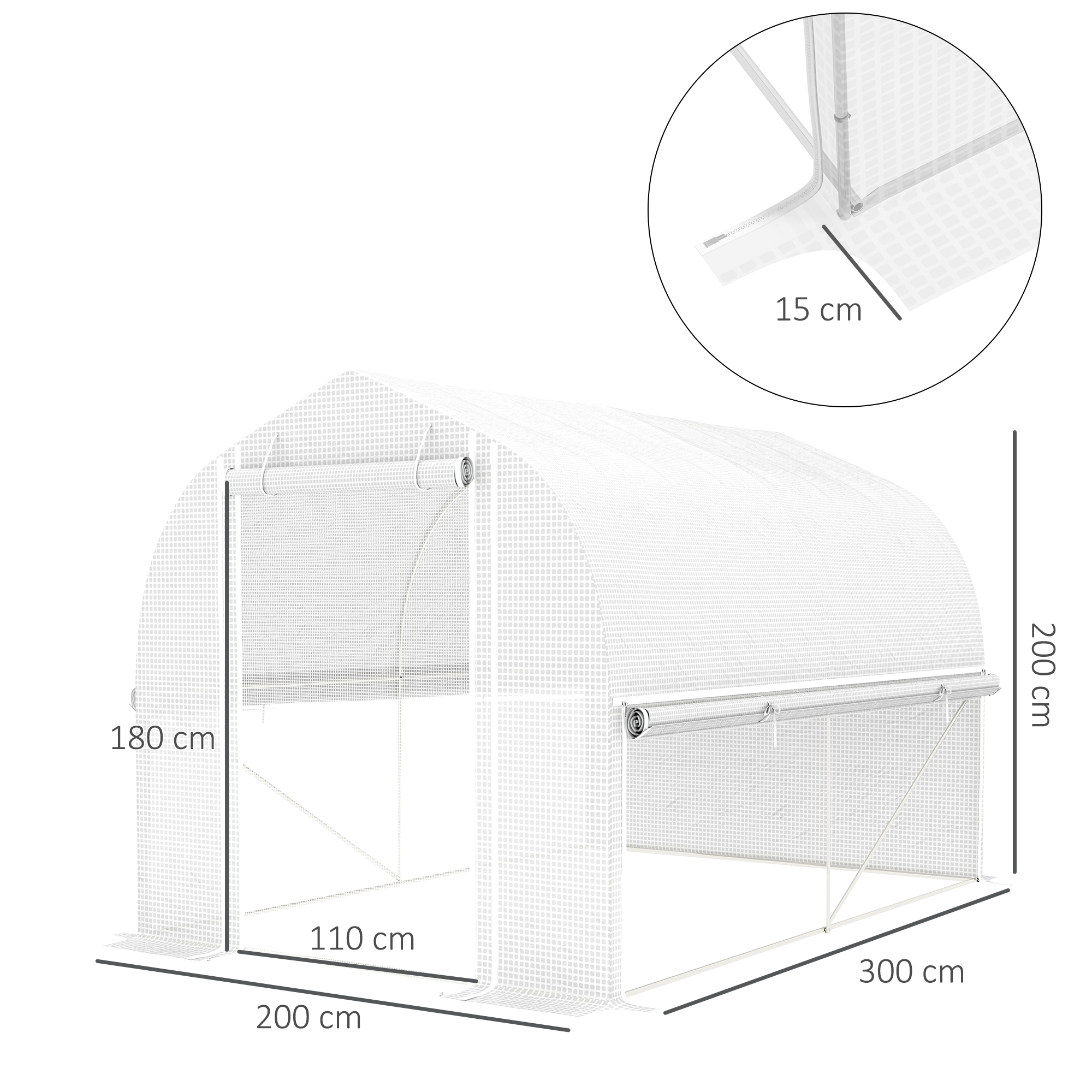 Kasvihuone, 3 x 2 x 2 m, valkoinen - Image 3