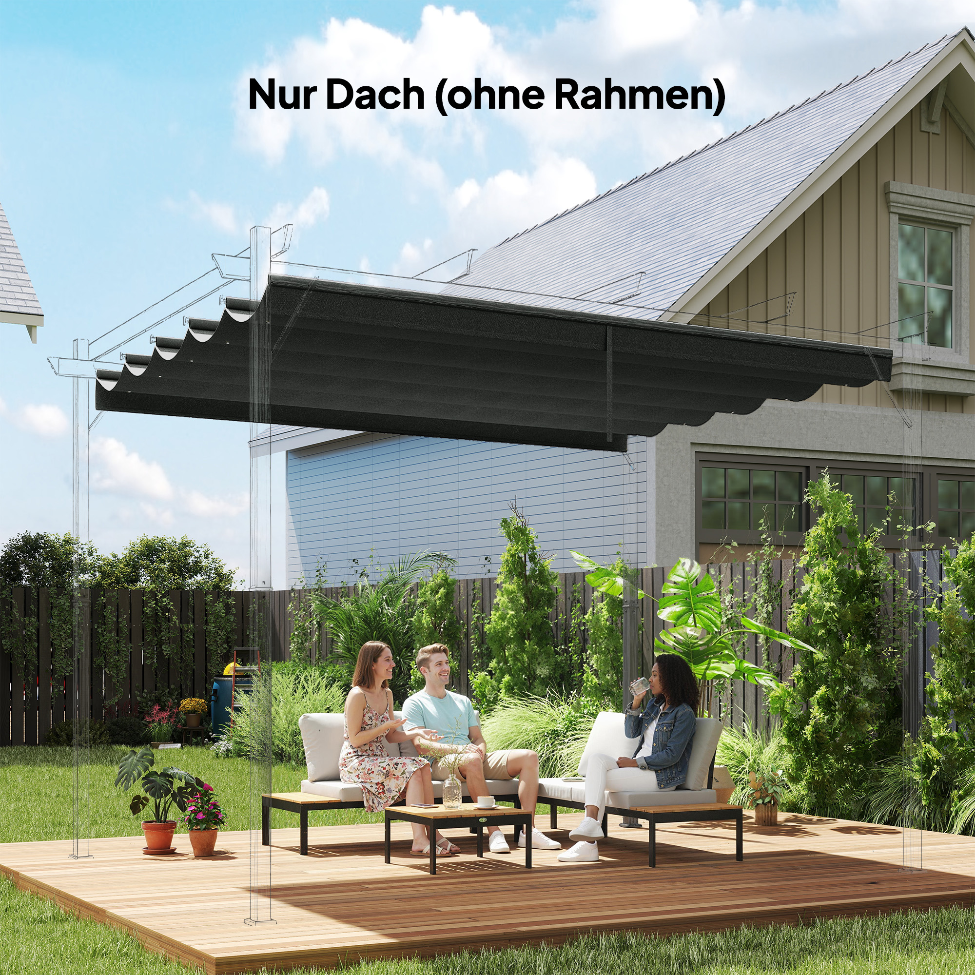 Paviljongin vaihtokate 3 x 3 m, tummanharmaa, 250 x 255 cm - Image 2
