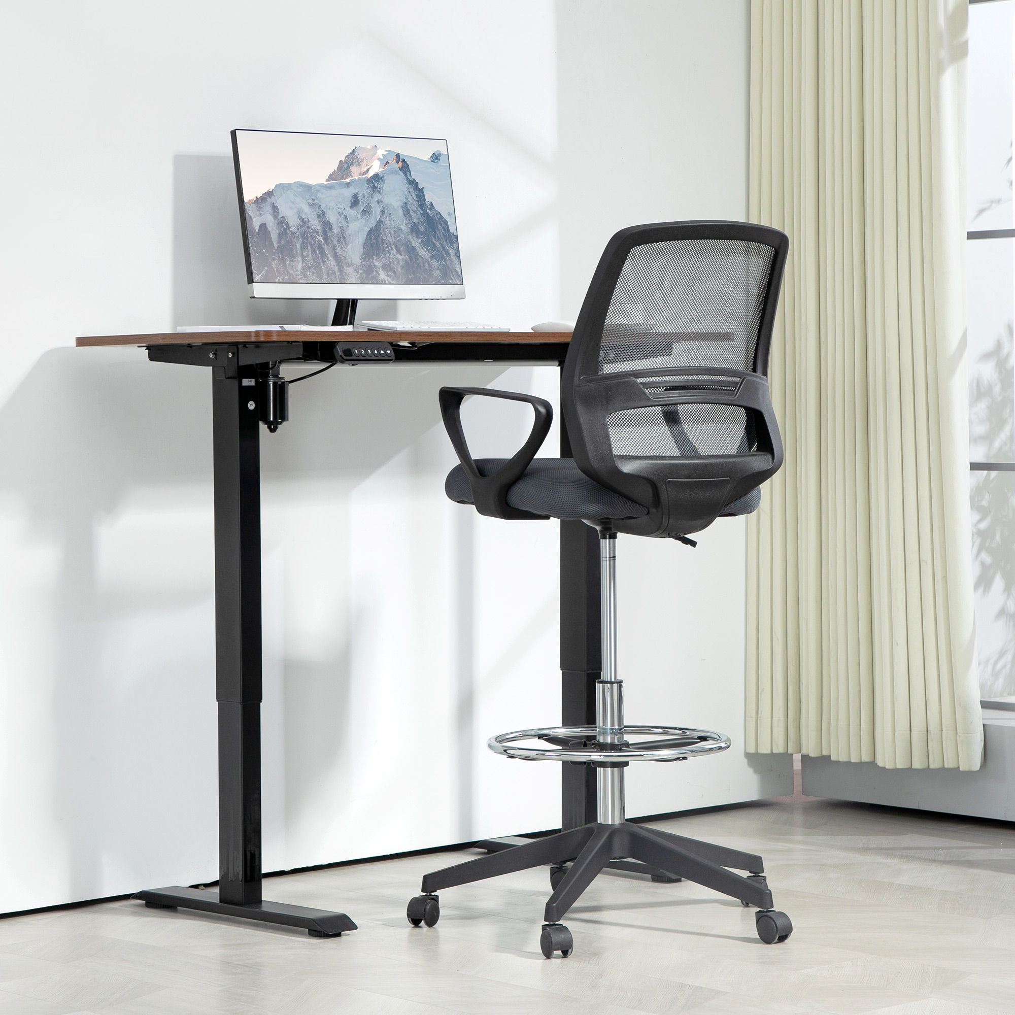 Ergonomisks biroja krēsls ar roku balstiem un regulējamu kāju riņķi, pelēks, 68 x 66 x 100–120 cm - Image 2