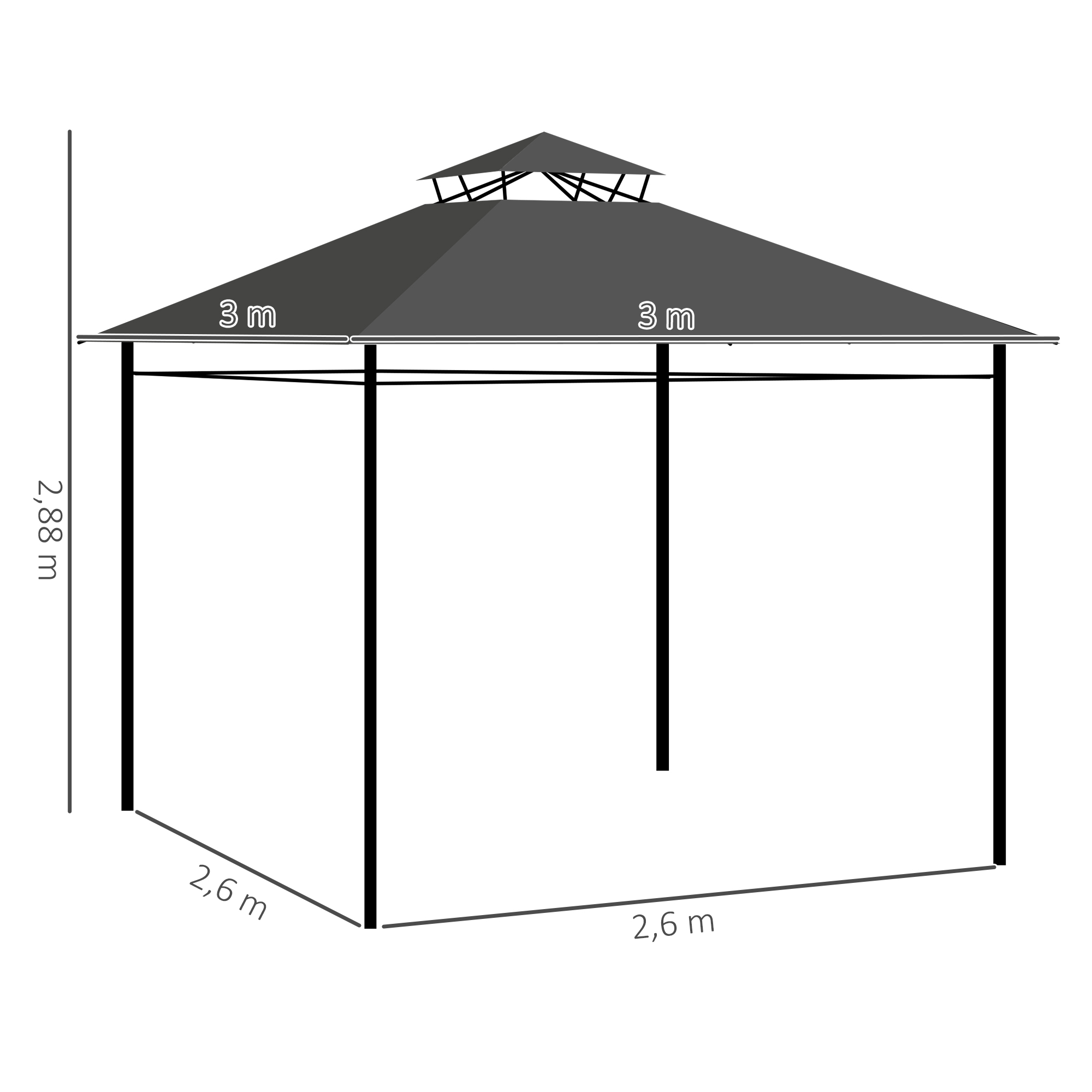 Pavillon ballīšu telts, 3 x 3 x 2,88 m, tumši pelēka - Image 3
