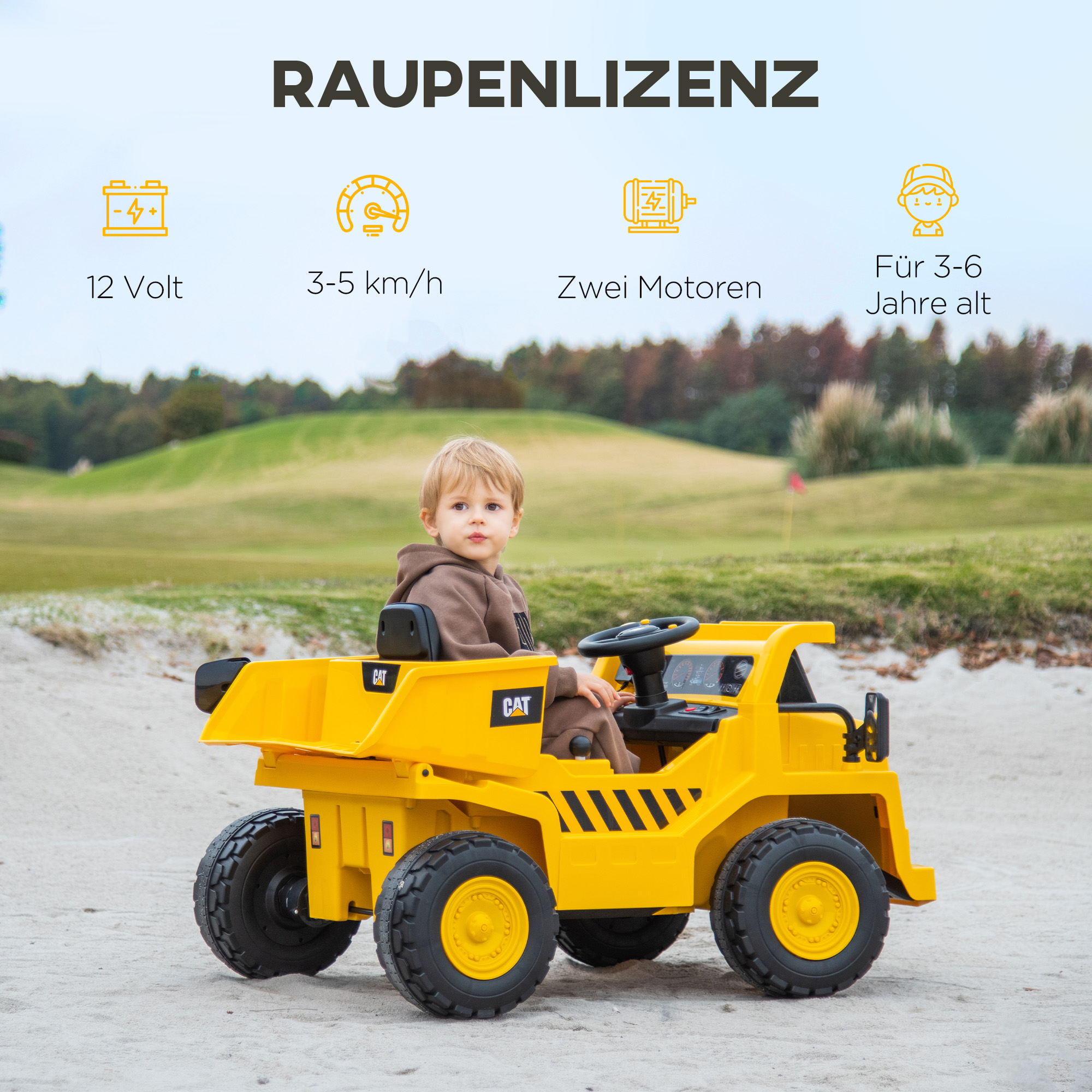 Elektrisks bērnu ekskavators Caterpillar, dzeltens, 110 x 70,5 x 61,5 cm - Image 4