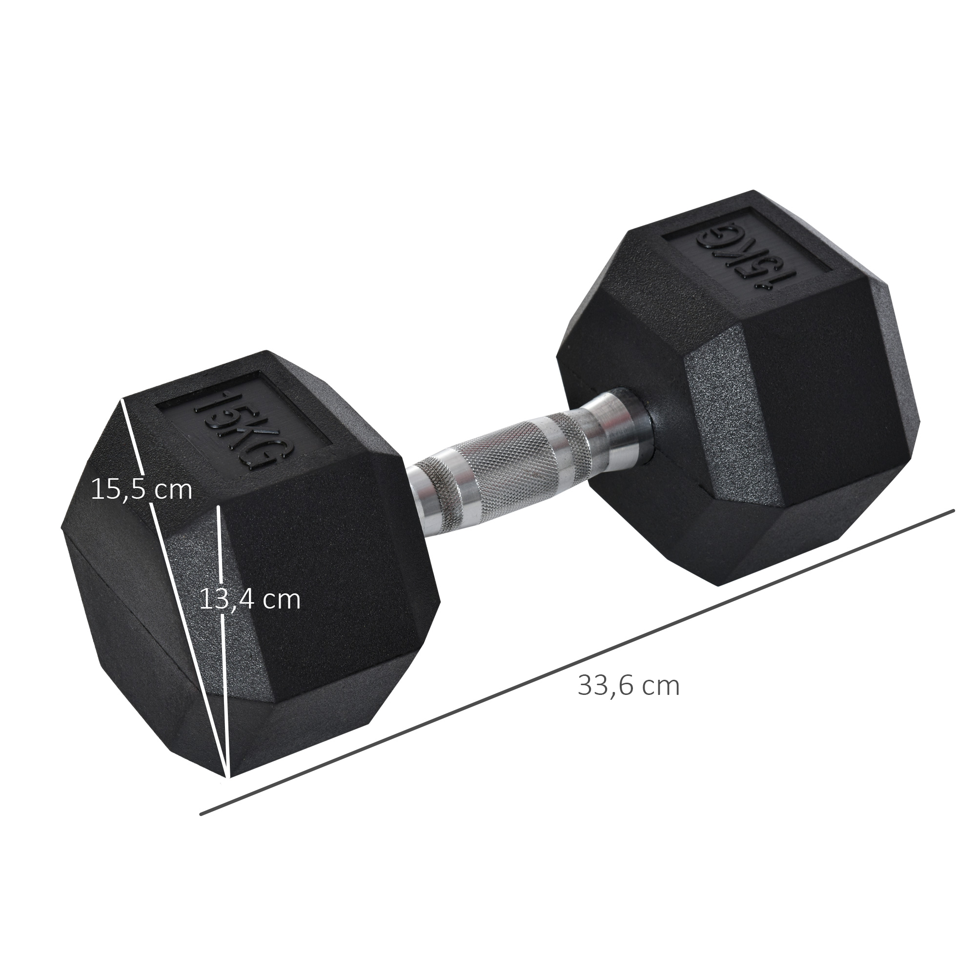 Hantelis su rifliuota rankena, ketaus hantelis, 1 x 15 kg, juodas - Image 3