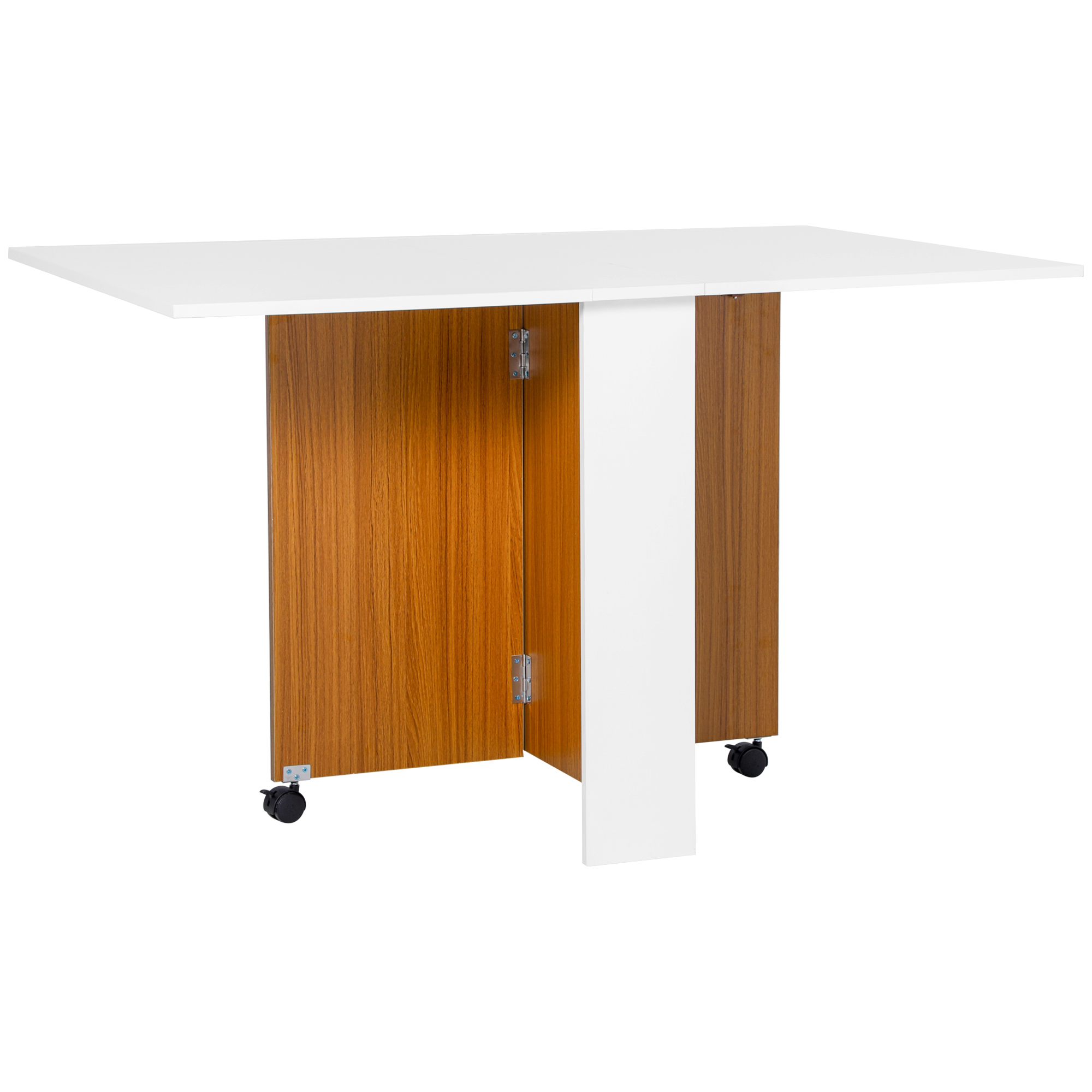 Izvelkams ēdamgalds ar ritentiņiem, teak un balts, 120 x 80 x 73 cm