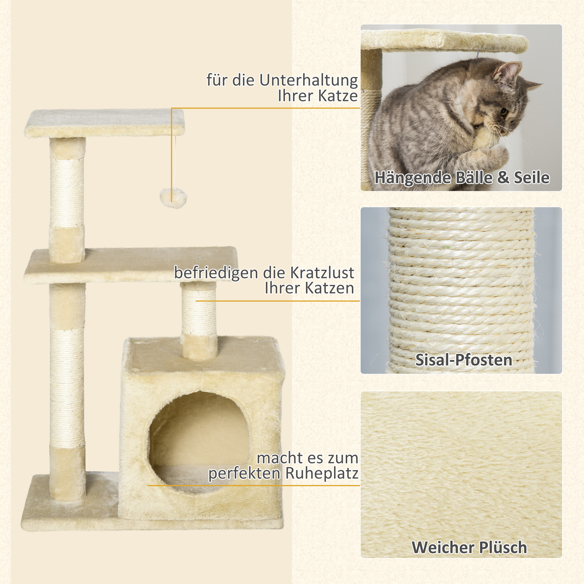 Kissapuu majalla, 81,5 cm, beige - Image 5