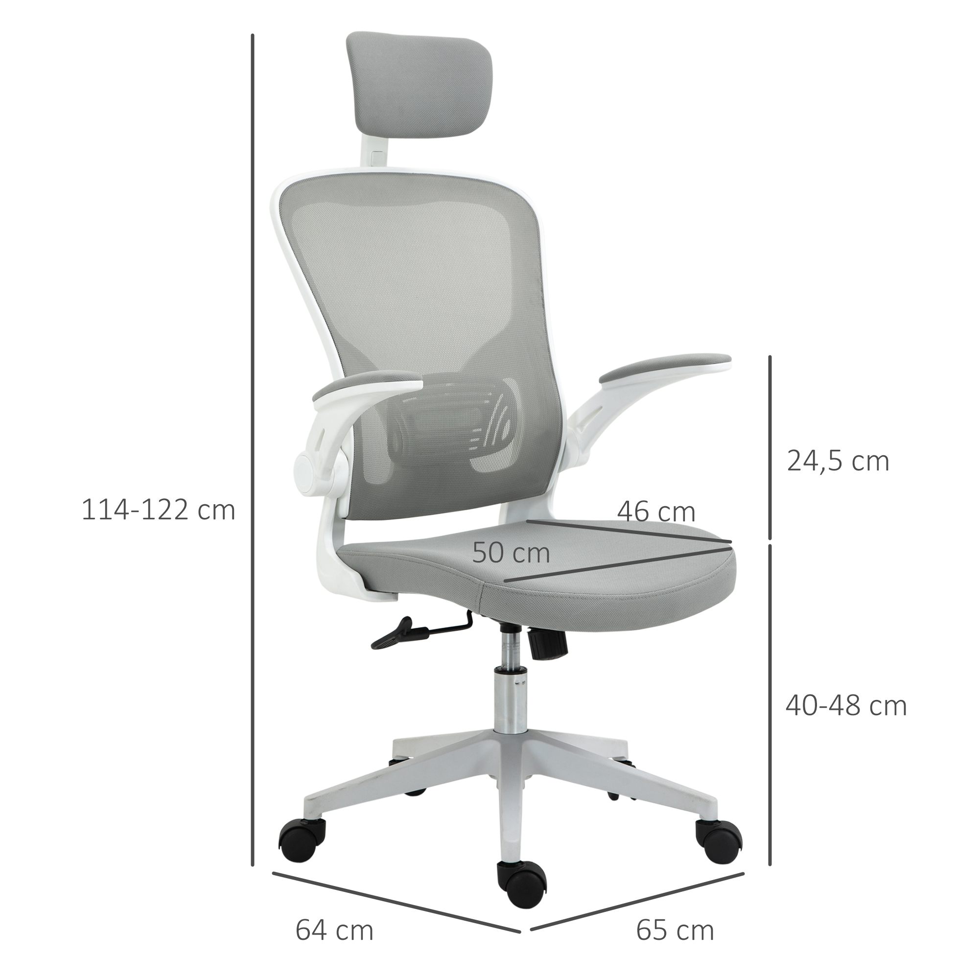Toimistotuoli, harmaa, 65 x 64 x 114-122 cm - Image 3