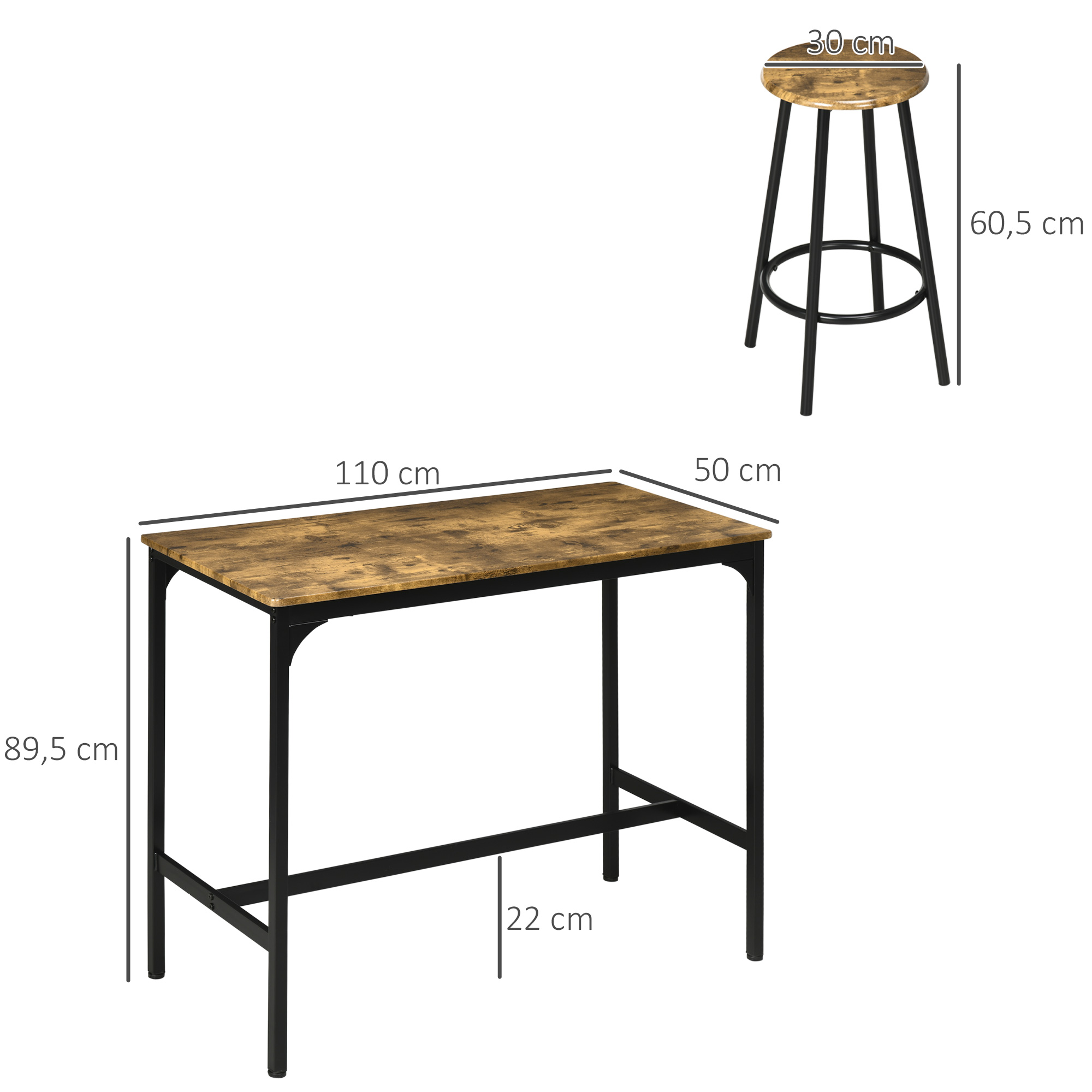 5 daļu bāra galda komplekts, industriāls dizains, rustic brown, 110 x 50 x 89,5 cm - Image 3