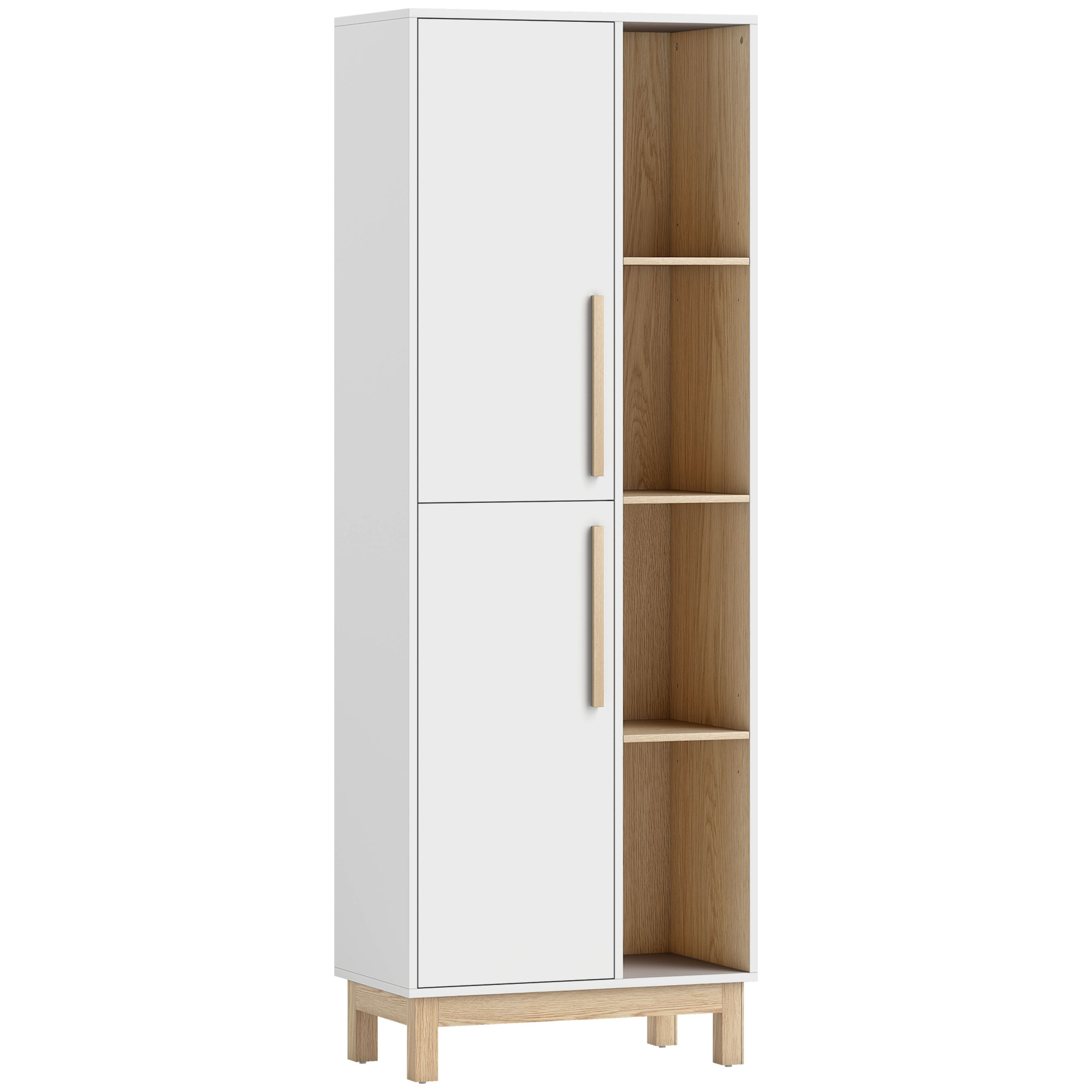 176 cm korkea kirjahylly, 4 avointa hyllyä, 2 kaappia, vapaasti seisova, MDF, valkoinen
