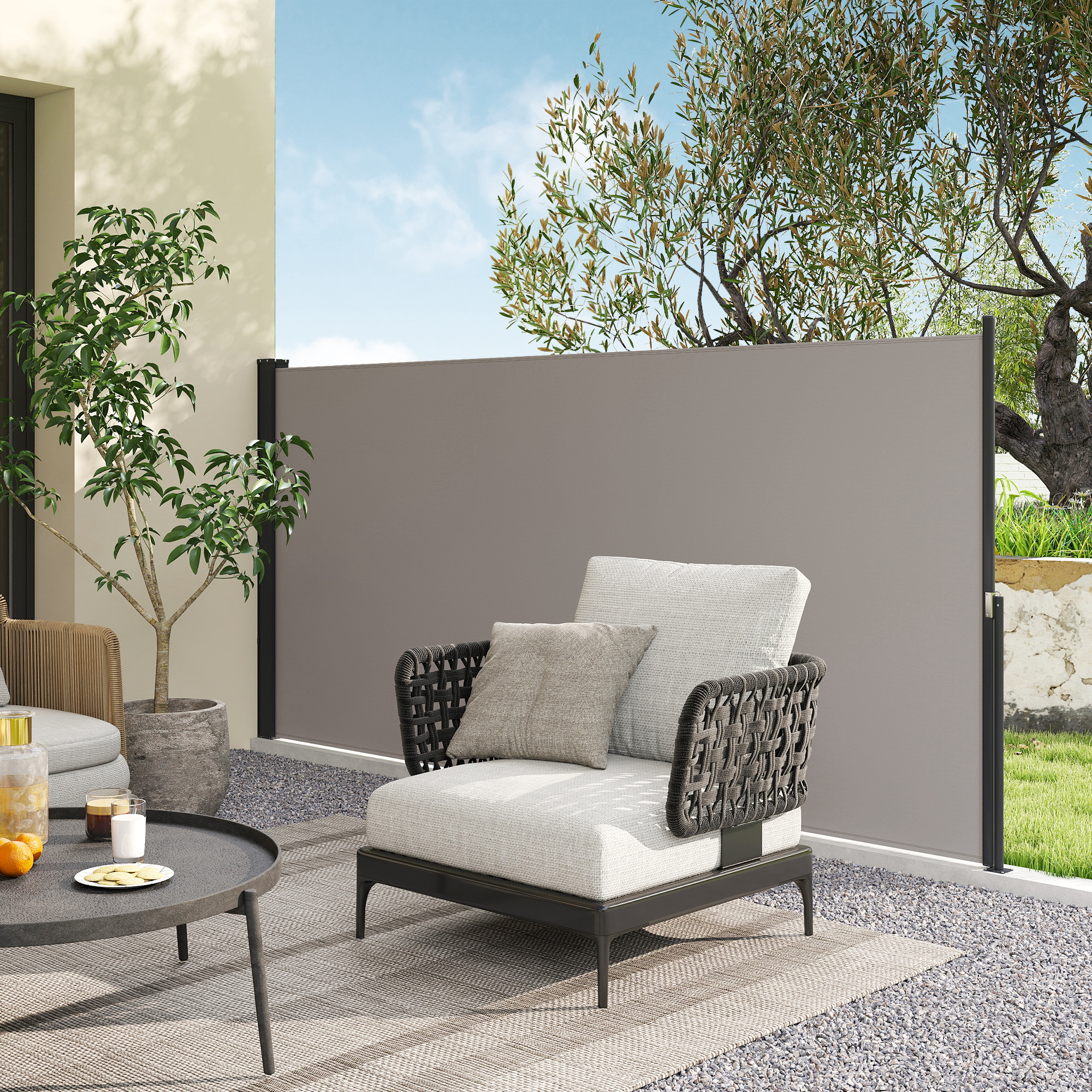 Sānu markīze ar izvelkamu aizslietni, gaiši pelēka, 3 x 1,4 m - Image 8