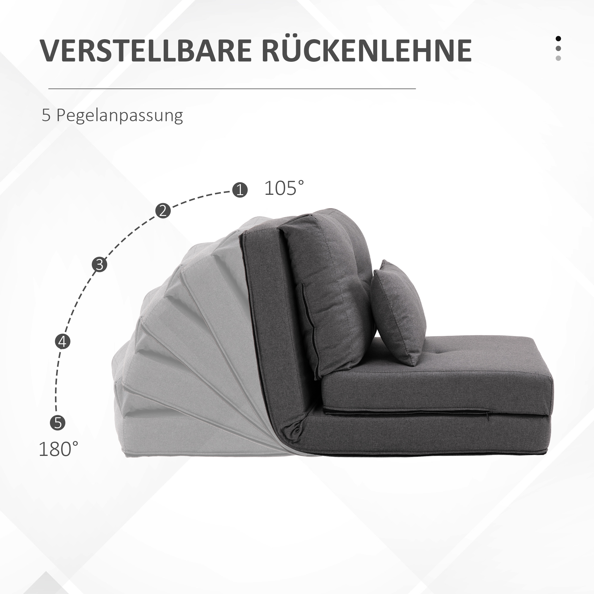 Saliekama grīdas sofa-gulta, tumši pelēka, 60 x 80 x 56 cm - Image 4