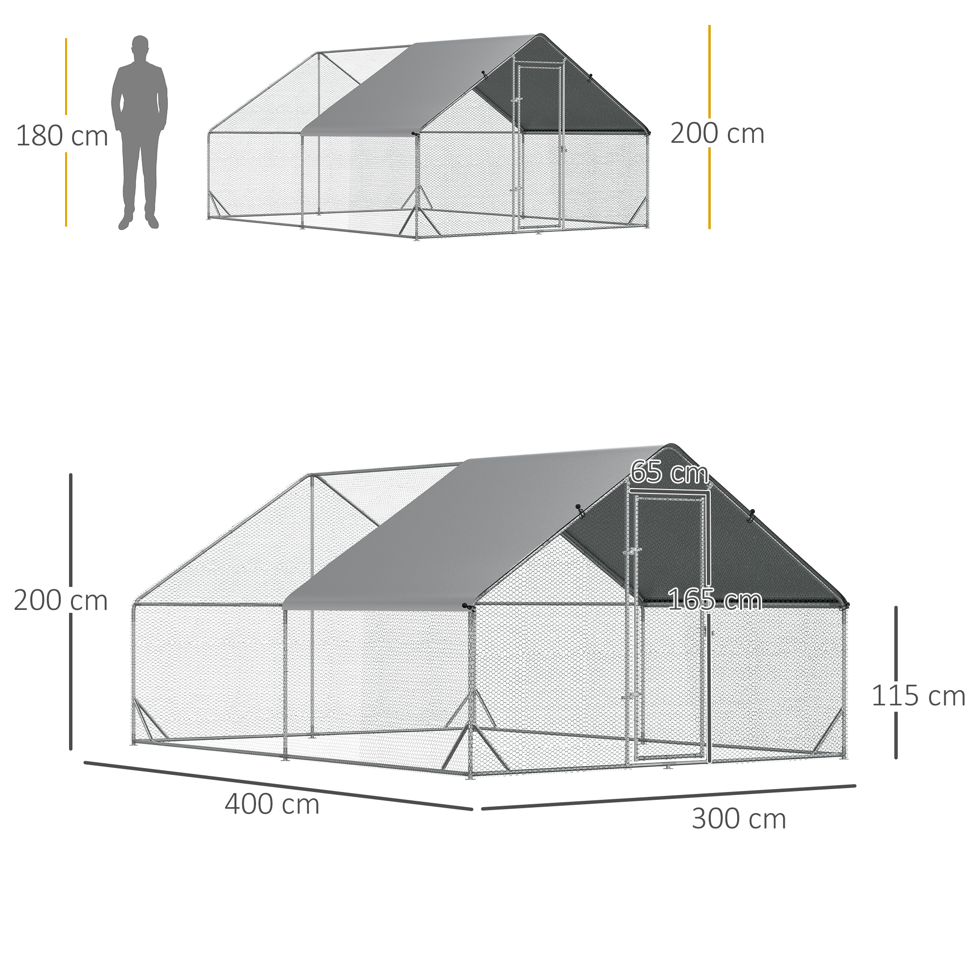 Kanalaaed vabapidamiseks ja katusega, 3 x 4 x 2 m, hõbedane, hall - Image 3