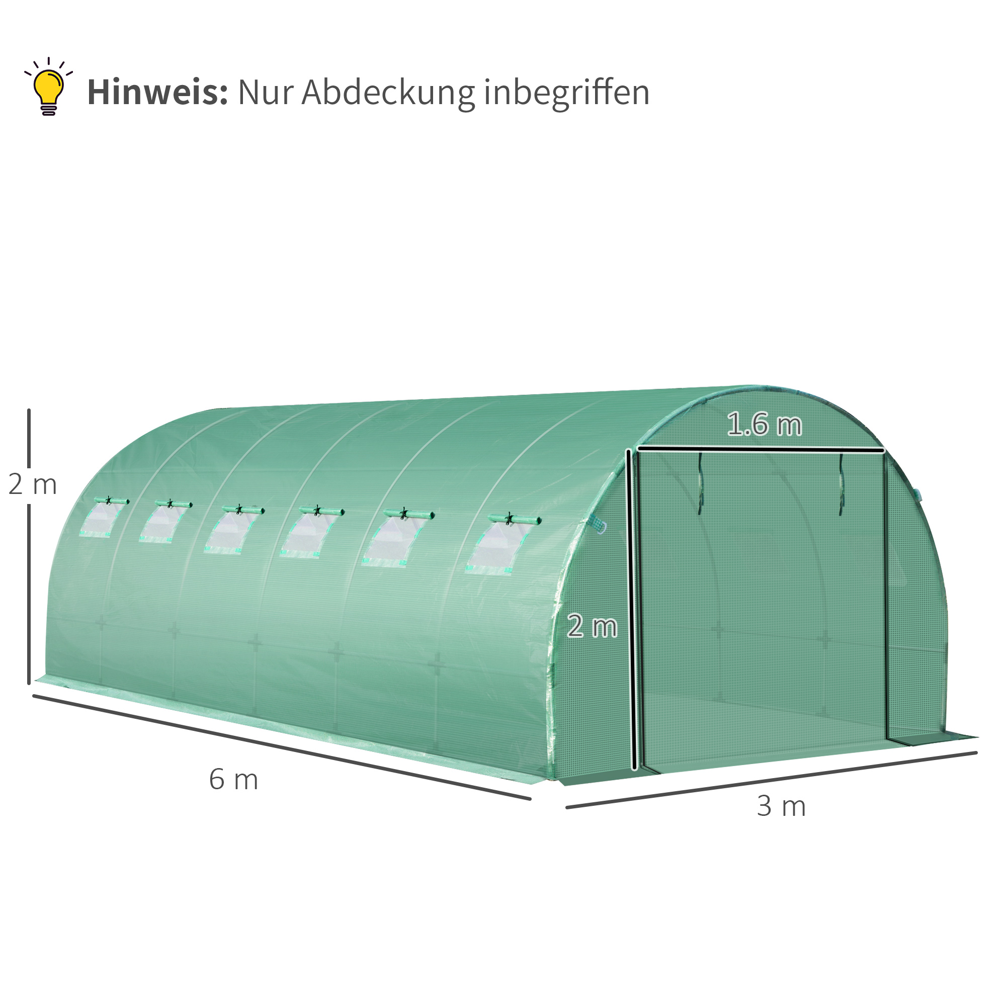 Šiltnamio danga 6 x 3 x 2 m, žalia, PE - Image 3