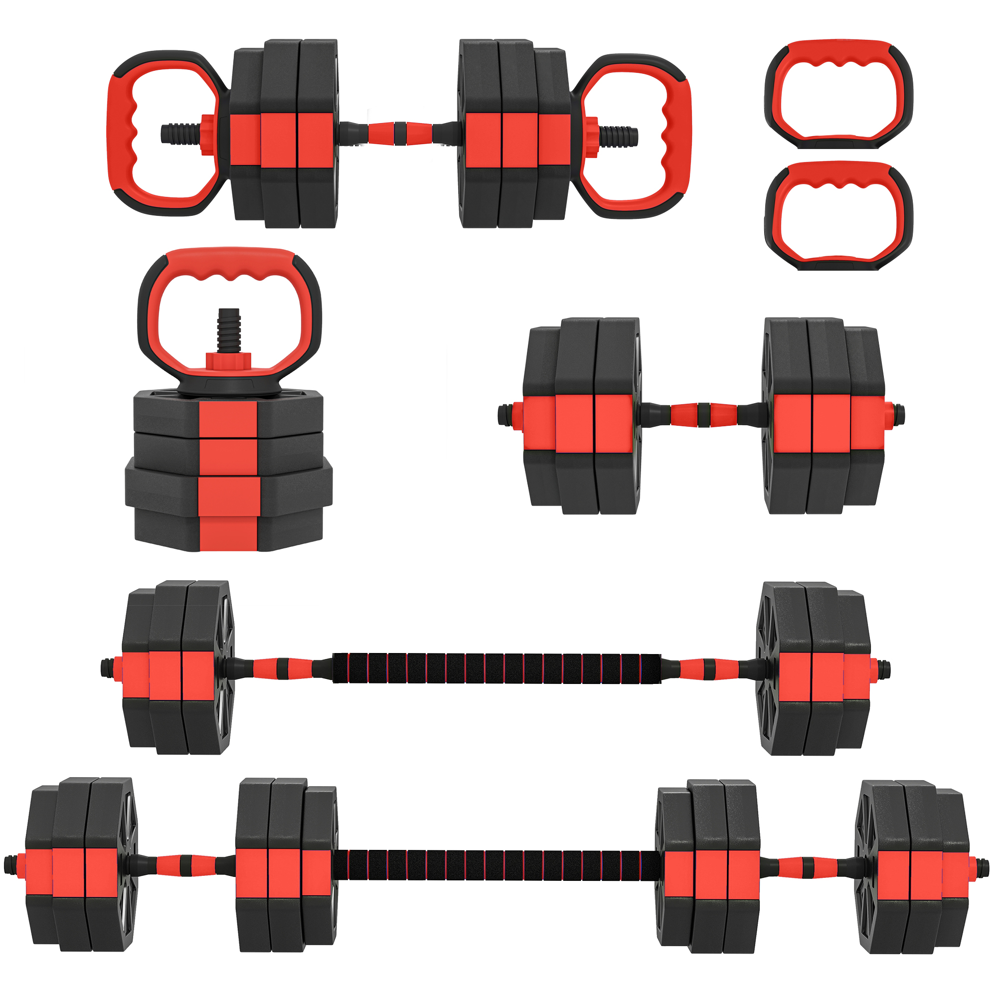 6-in-1 regulējamu hantelīšu komplekts, 25 kg, sarkans