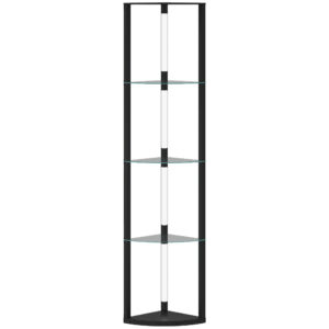 LED põrandalamp klaasriiulitega, must, 41,5 x 29,5 x 162 cm
