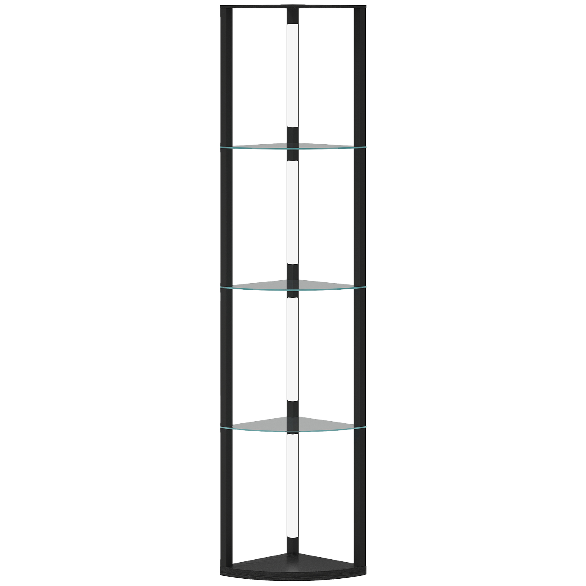LED stāvlampa ar stikla plauktiem, melna, 41,5 x 29,5 x 162 cm