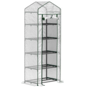 Mini kasvuhoone lillede või köögiviljade jaoks, teras, plast, valge, 69 x 49 x 193 cm