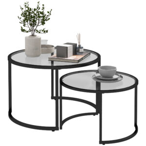 2-osainen sivupöytäsarja, musta, lasia, teollinen tyyli, Ø70 / Ø54 cm