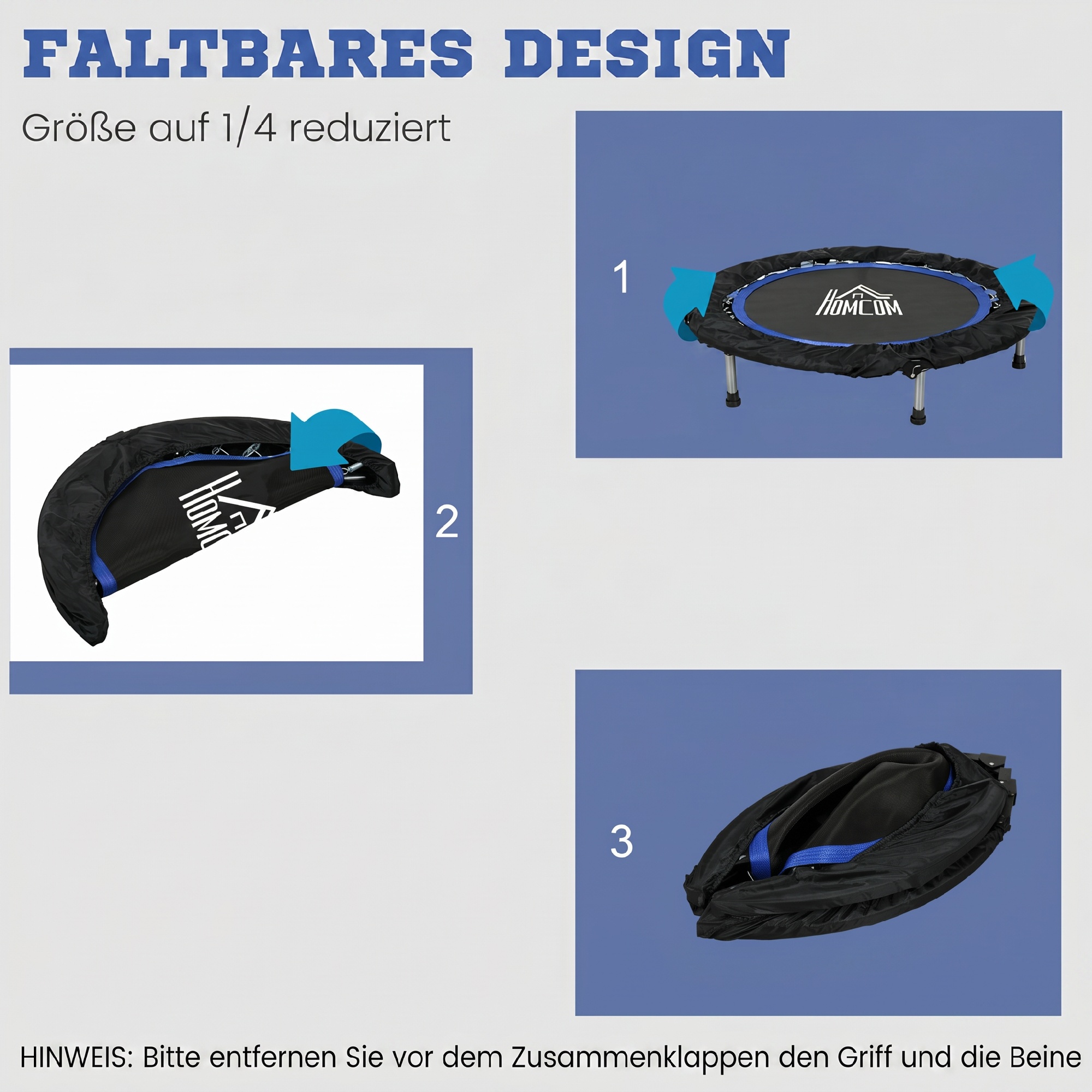Salokāms fitnesa batuts ar regulējamu rokturi, Ø102 x 99-123 cm, melns / zils - Image 5