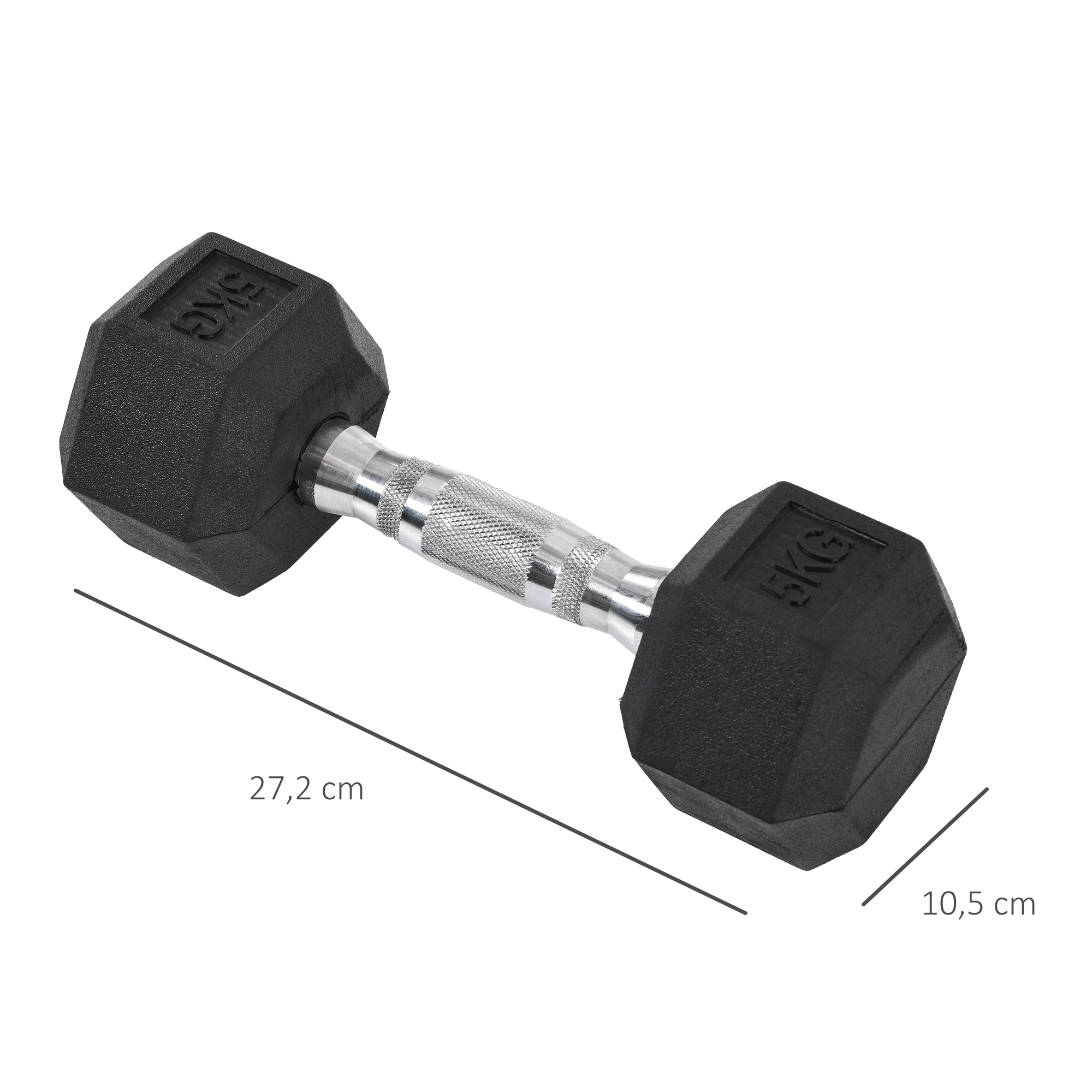 2-osainen kuusikulmainen käsipainosetti, 2 x 5 kg, musta, kumi ja valurauta - Image 3