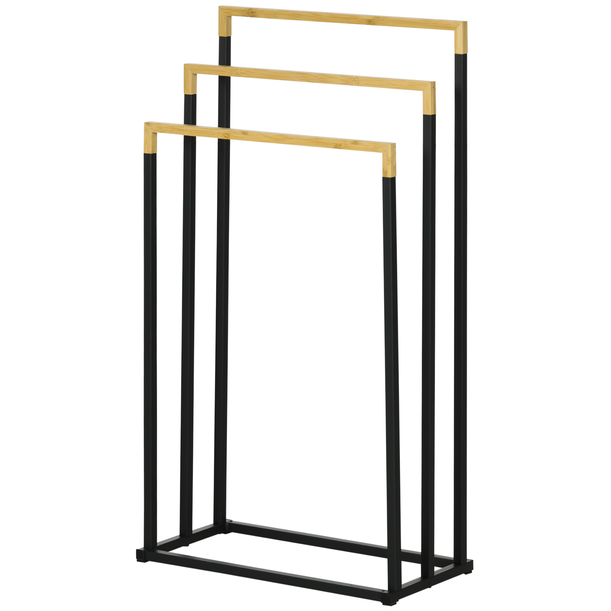 Dvieļu statīvs, 3 līmeņi, bambuss un tērauds, melns / dabisks, 45 x 22,5 x 86 cm