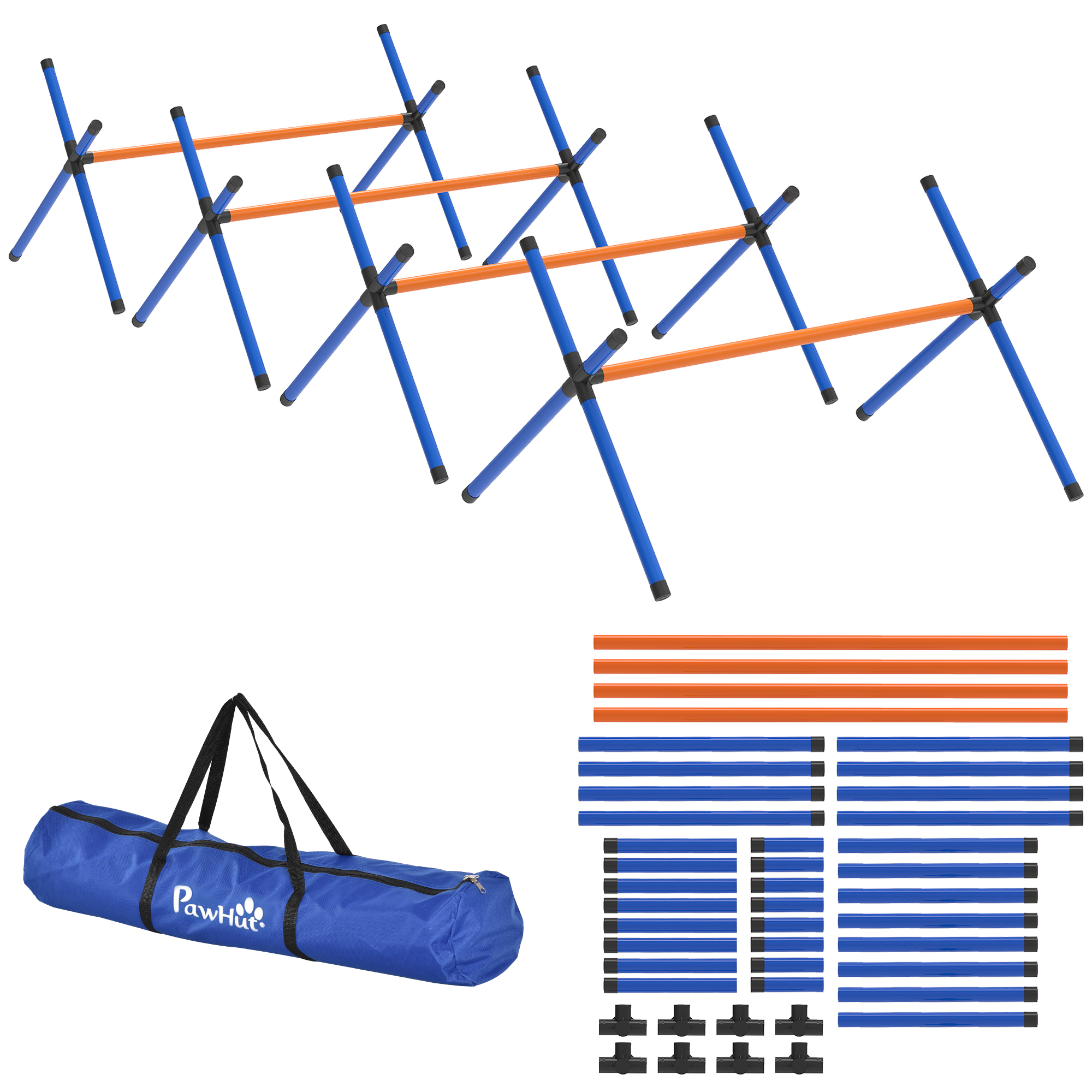 4-osaline koerte agility komplekt, oranž, sinine, must, 87 x 56 x 41 cm