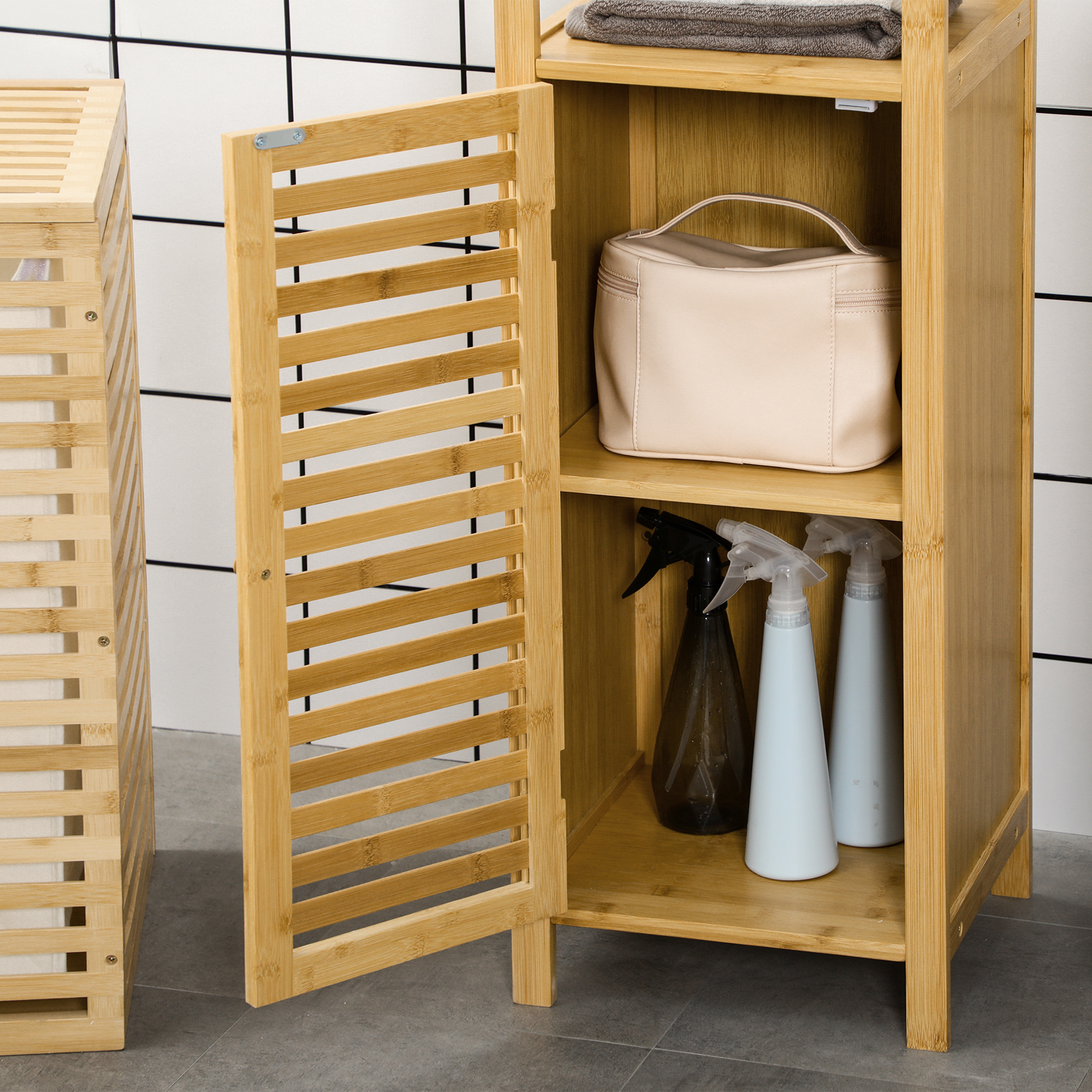 Kylpyhuonekaappi säleovella, bambus, luonnonpuun väri, 32,9 x 29,9 x 120 cm - Image 7