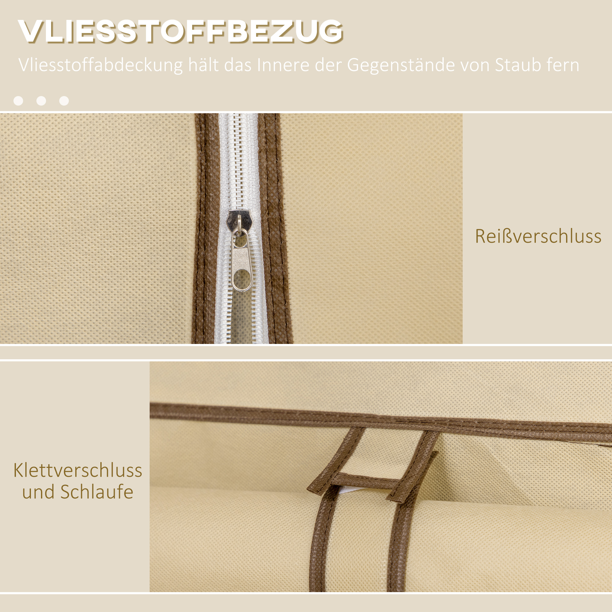 Kangaskaappi, beige, 125 x 43 x 162,5 cm, 8 hyllyä, 2 vaatetankoa - Image 5