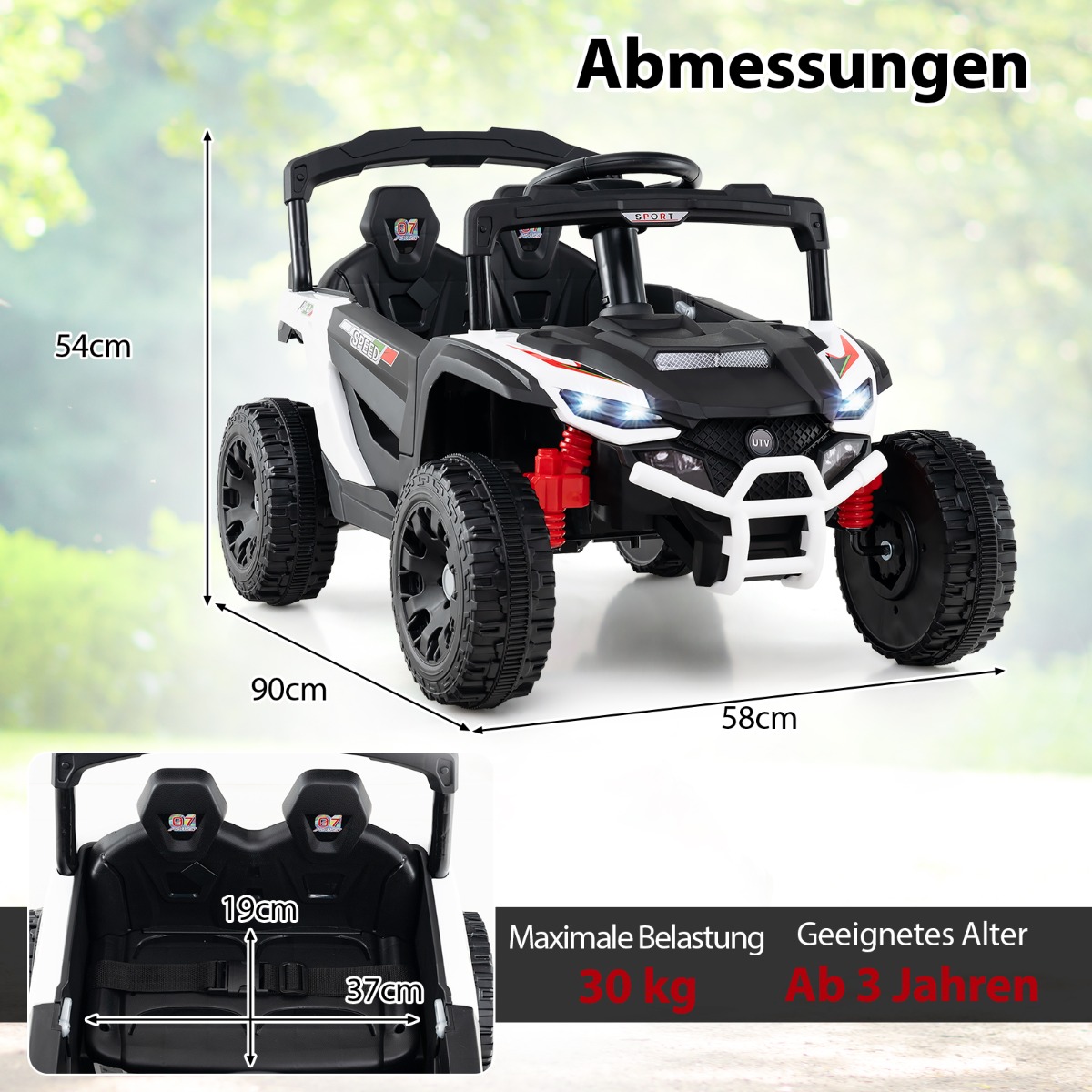 12V elektriline laste UTV-auto puldiga, valge - Image 3