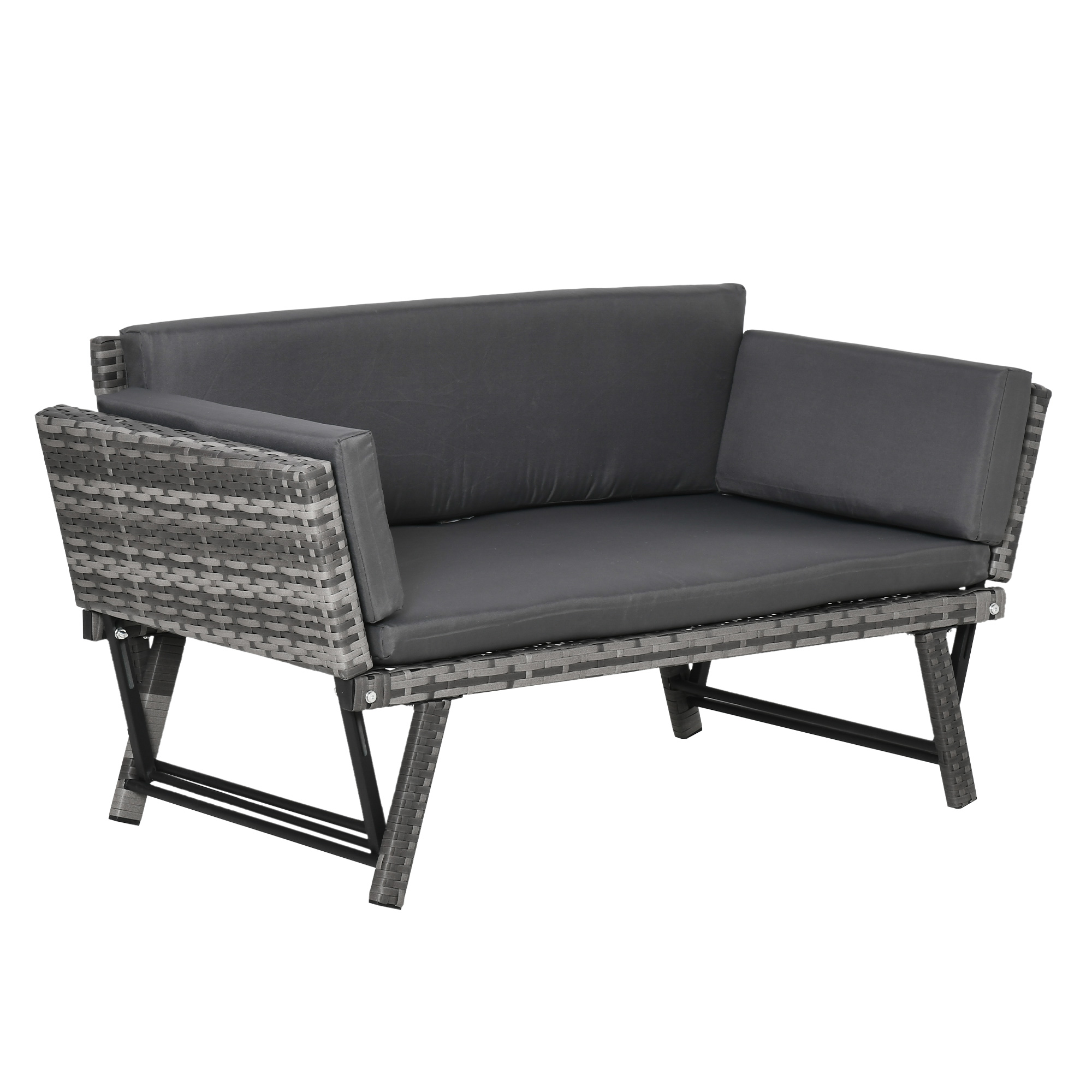 2 vietų sodo sofa iš poliratano, pilka, 129 x 63 x 67 cm