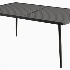 Ulkoruokapöytä, metalli, musta, 160 x 90 x 74 cm, 4 cm aurinkovarjoaukko