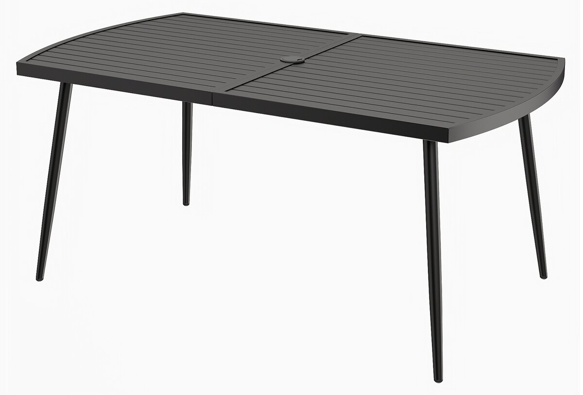 Lauko valgomojo stalas, metalas, juodas, 160 x 90 x 74 cm, anga skėčiui 4 cm