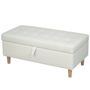 Hoiukastiga polsterdatud tumb, kreemvalge, 84 l, 115 x 50 x 43 cm