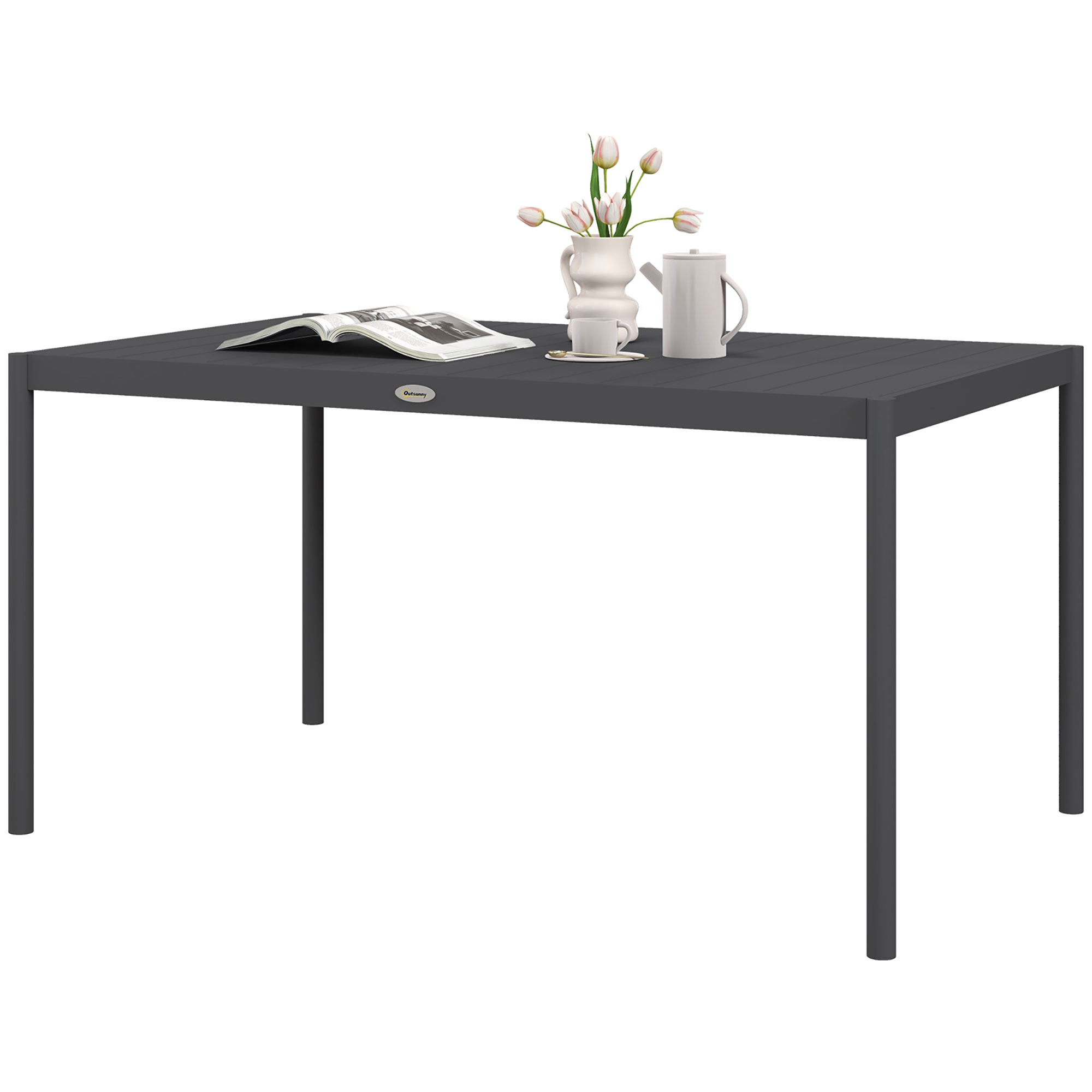 Lauko valgomojo stalas, tamsiai pilkas, aliuminis, 145 x 90 x 74 cm