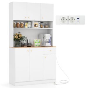 Säilytyskaappi pistorasioilla ja USB-porteilla, 3-portainen säädettävä hylly, 100 × 40 × 181 cm, valkoinen