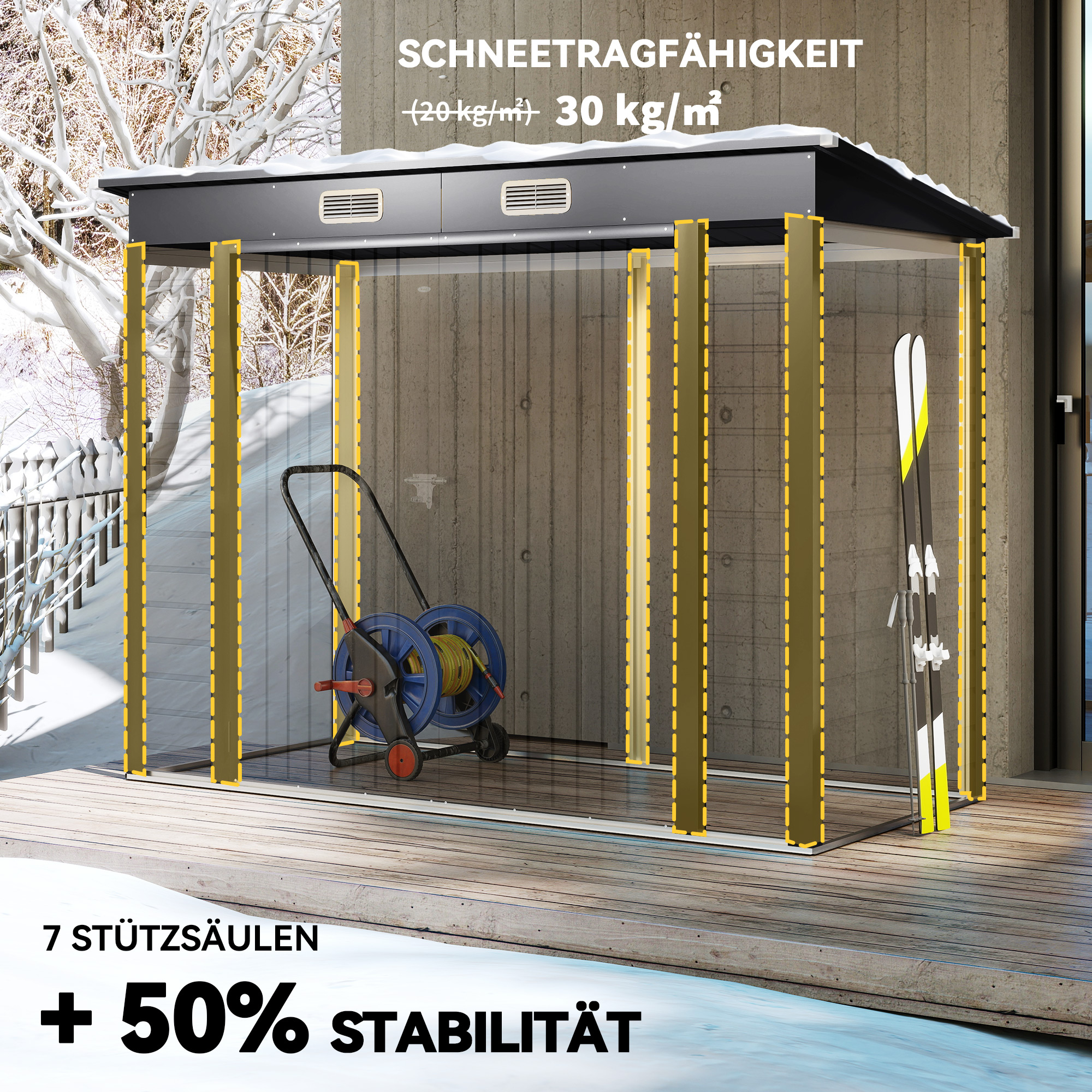Metallinen puutarhavaja kaksinkertaisilla ovilla, harmaa, 249 x 121 x 166/183 cm - Image 5