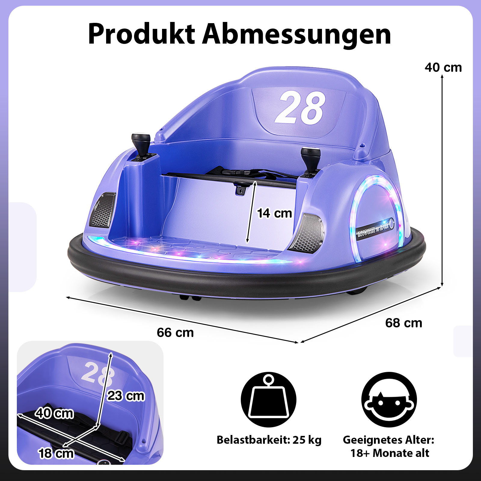 12V Sähköinen Potkuauto Vauvoille Violetti - Image 2